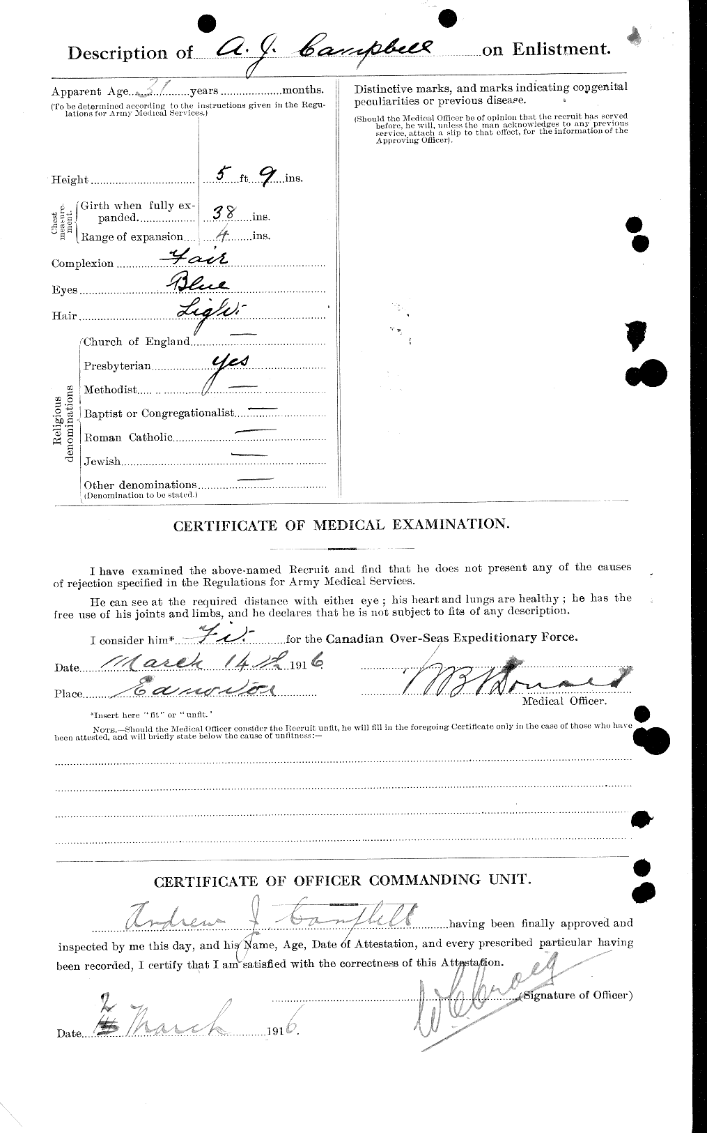 Dossiers du Personnel de la Première Guerre mondiale - CEC 006606b