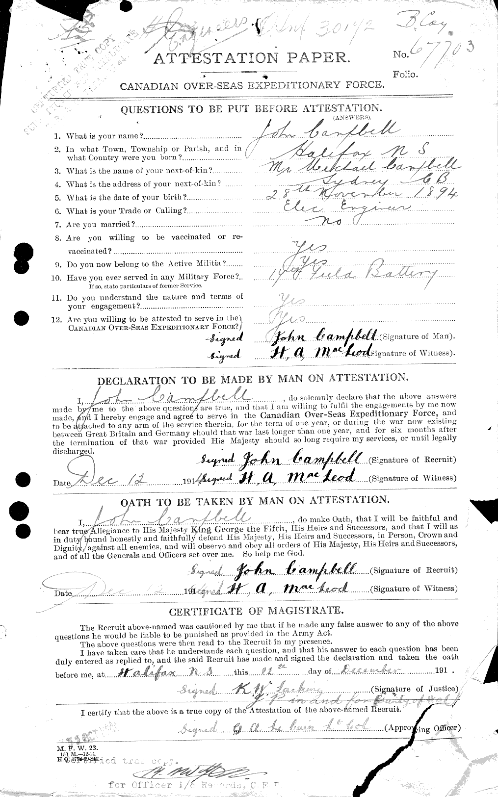 Personnel Records of the First World War - CEF 006805a