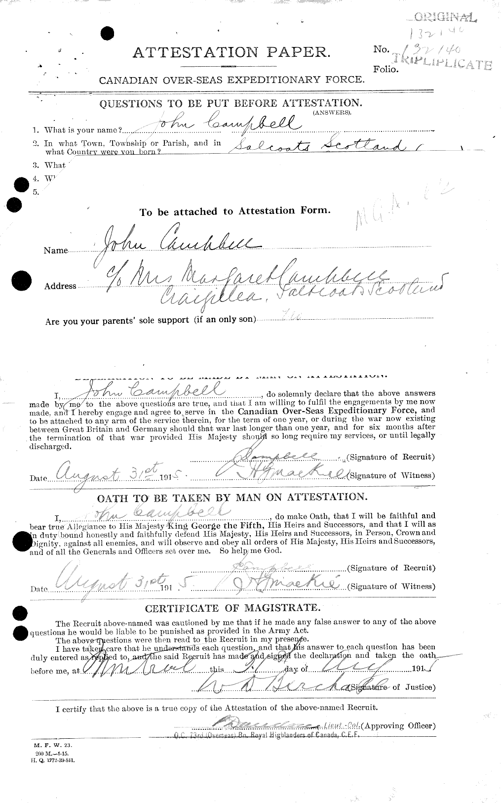 Dossiers du Personnel de la Première Guerre mondiale - CEC 006811c