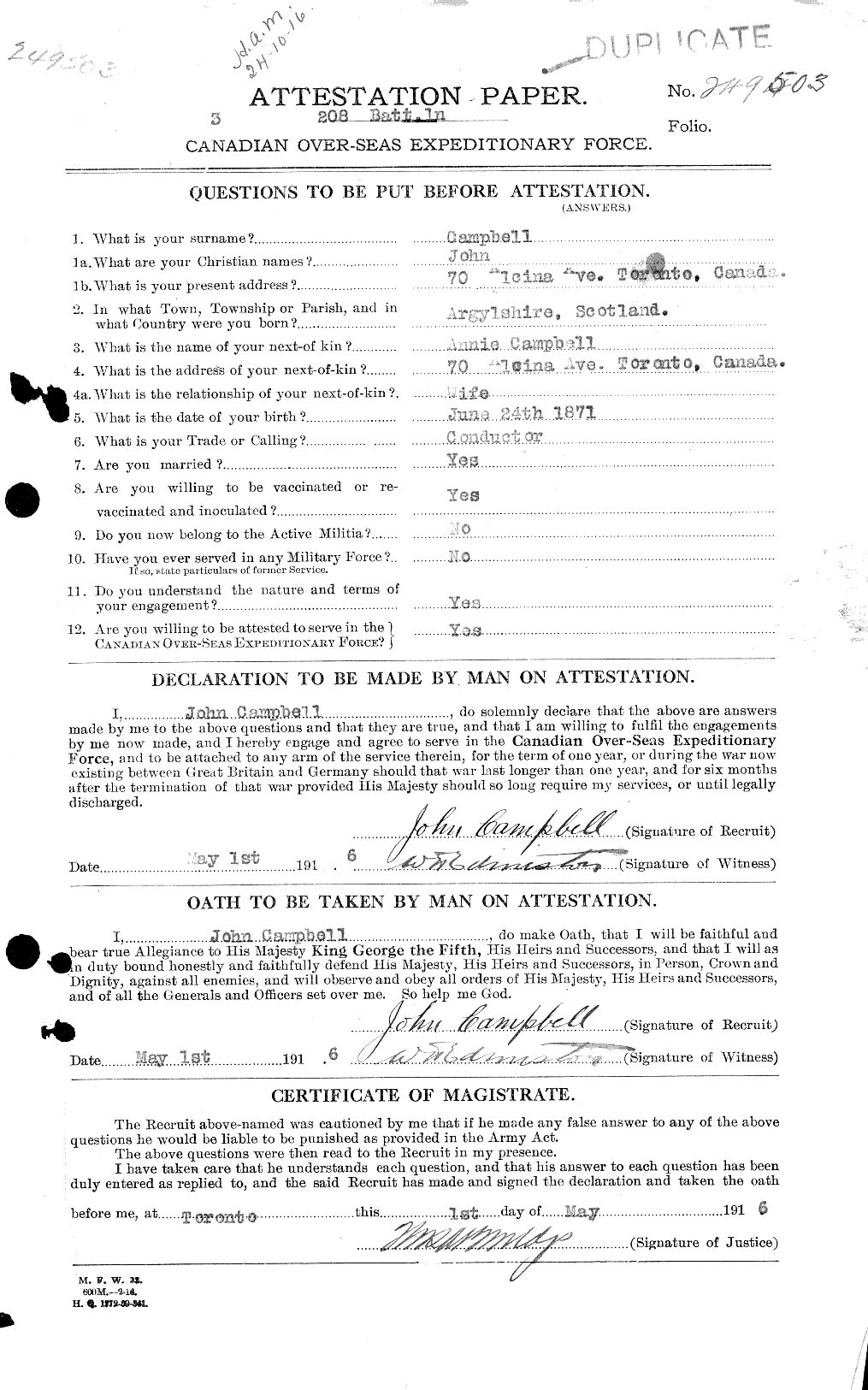 Personnel Records of the First World War - CEF 006822a