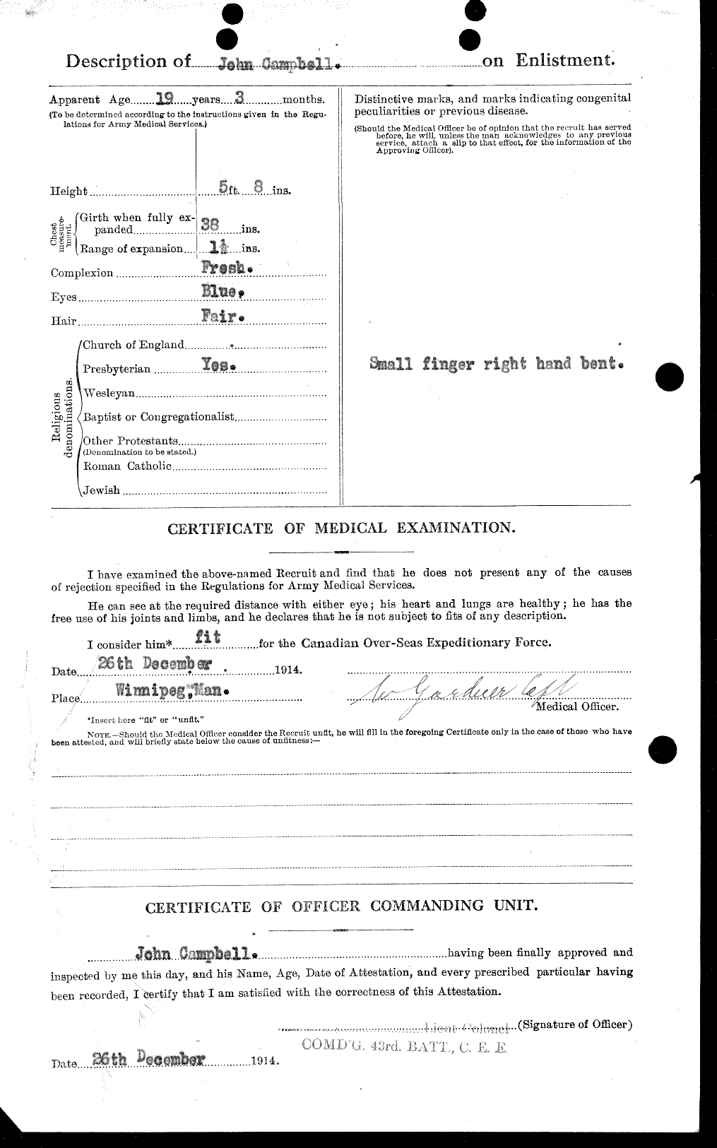 Dossiers du Personnel de la Première Guerre mondiale - CEC 006828b