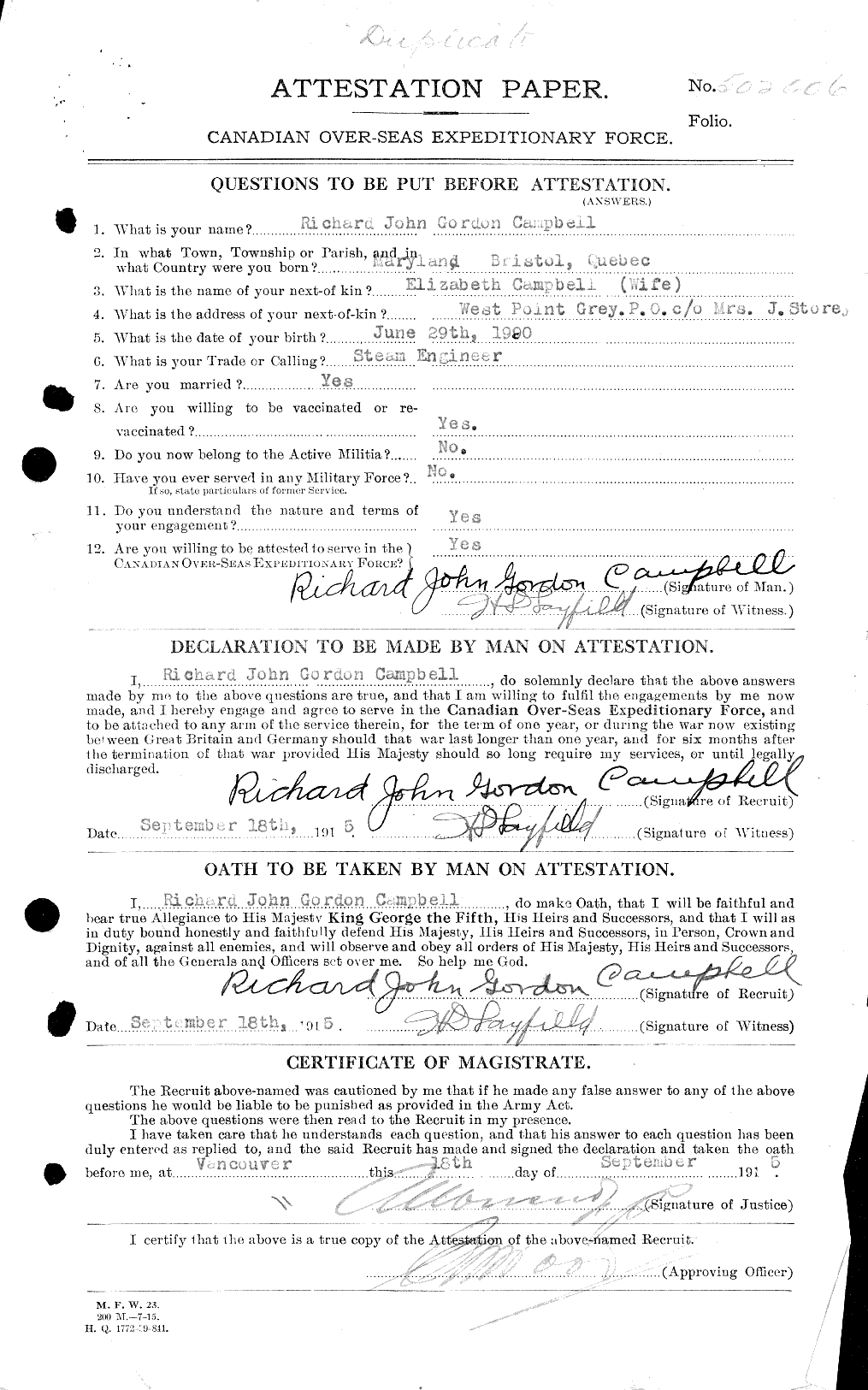 Personnel Records of the First World War - CEF 007055a