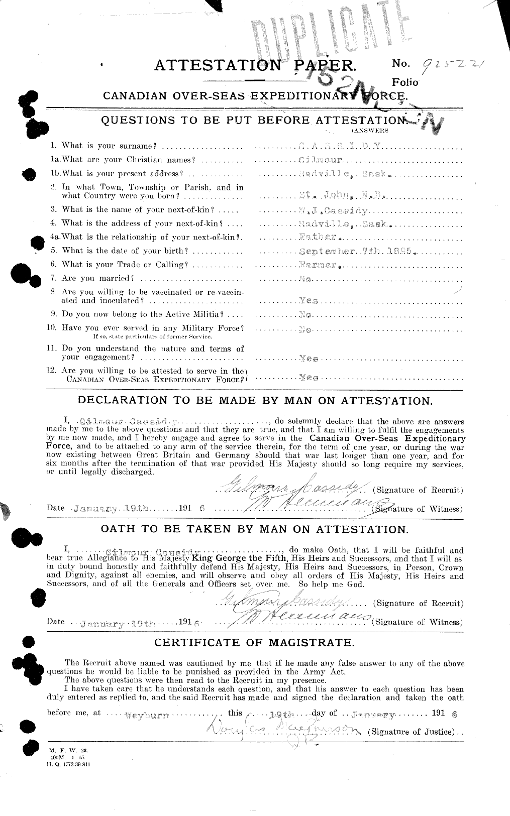 Dossiers du Personnel de la Première Guerre mondiale - CEC 007214a