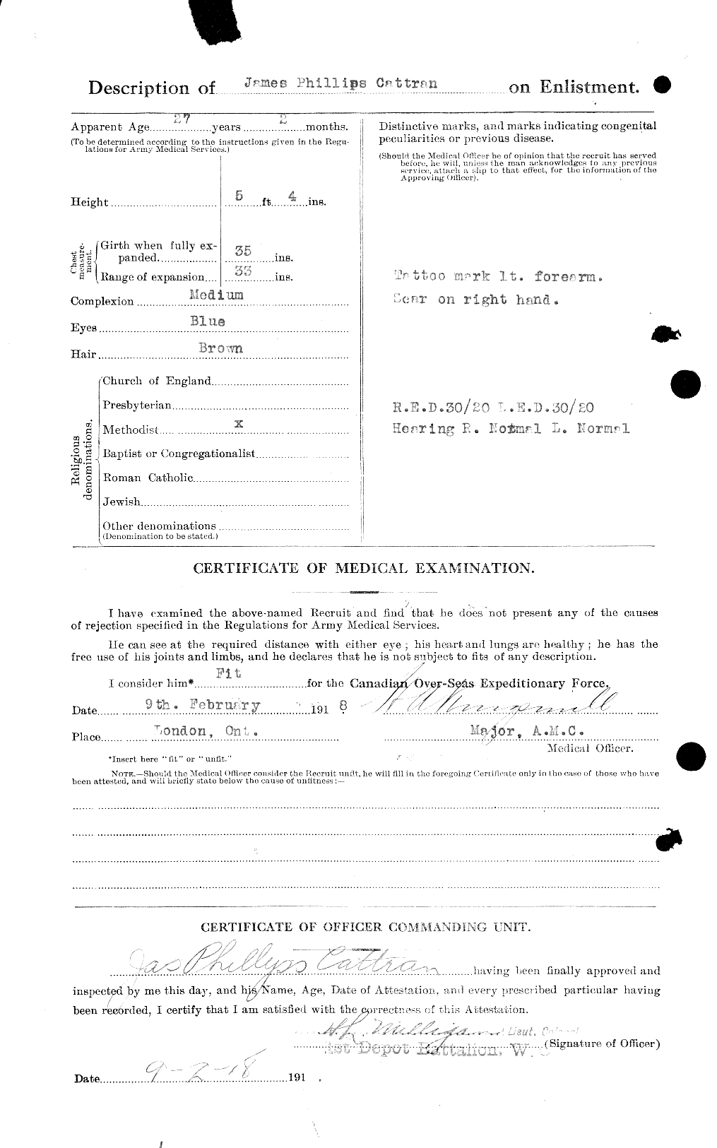 Dossiers du Personnel de la Première Guerre mondiale - CEC 007464b