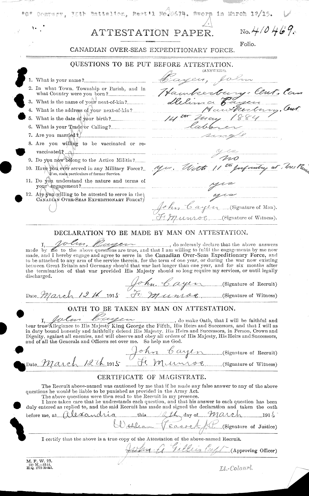 Personnel Records of the First World War - CEF 007650a