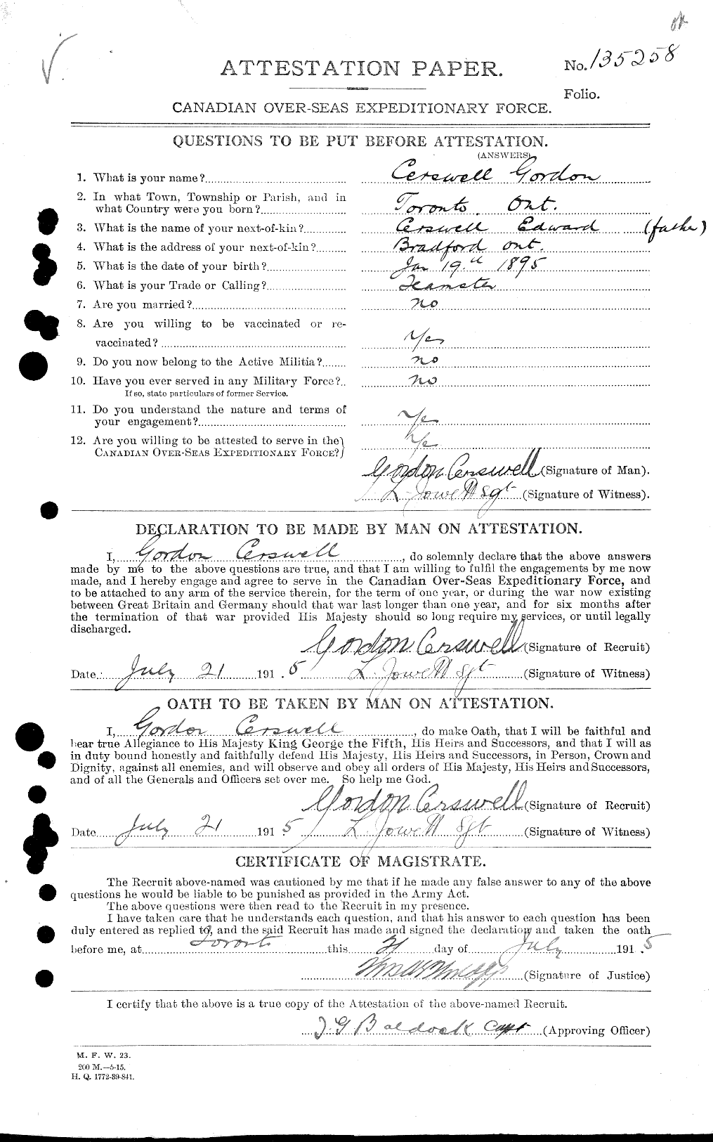 Personnel Records of the First World War - CEF 007823a