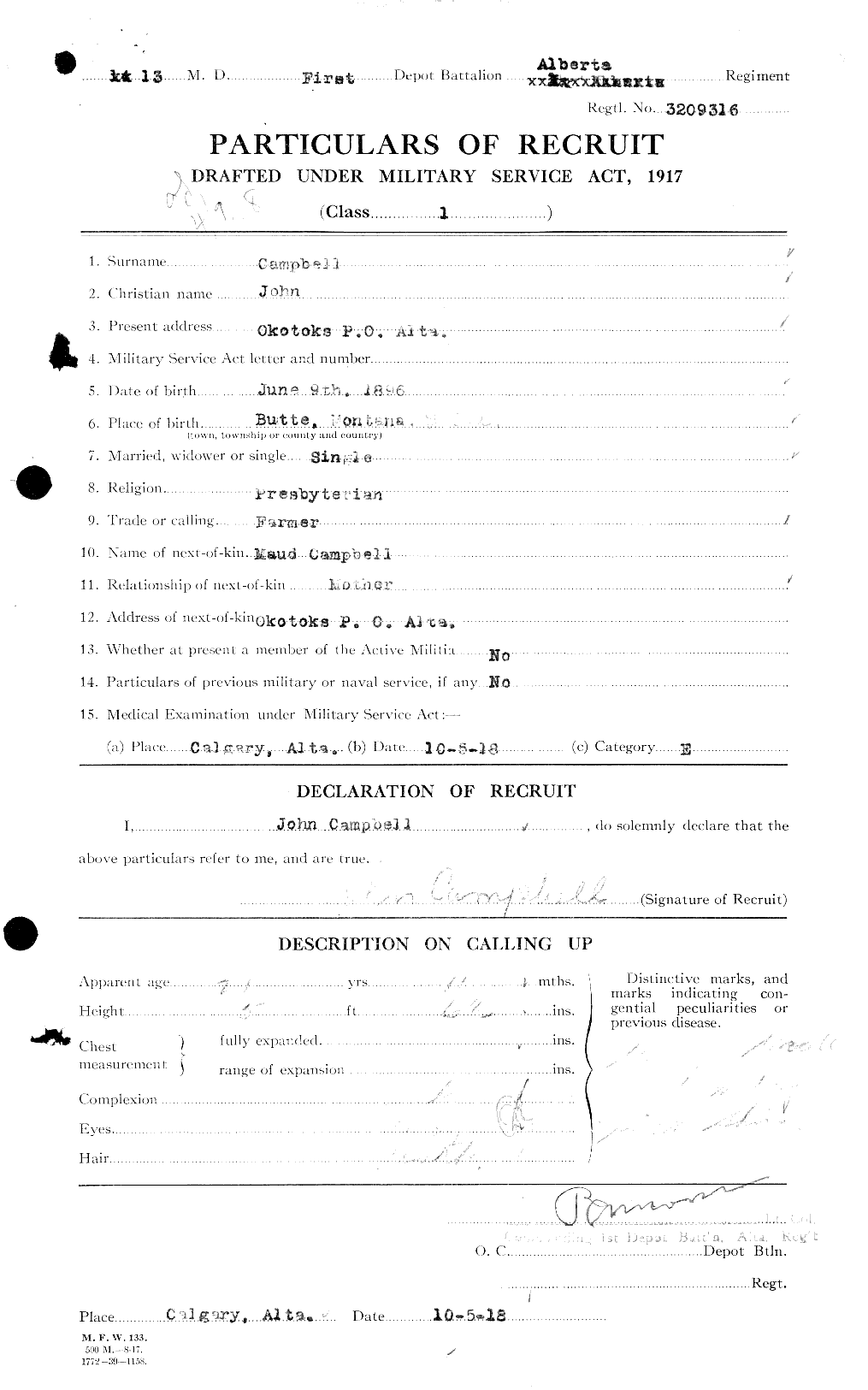Dossiers du Personnel de la Première Guerre mondiale - CEC 008496a