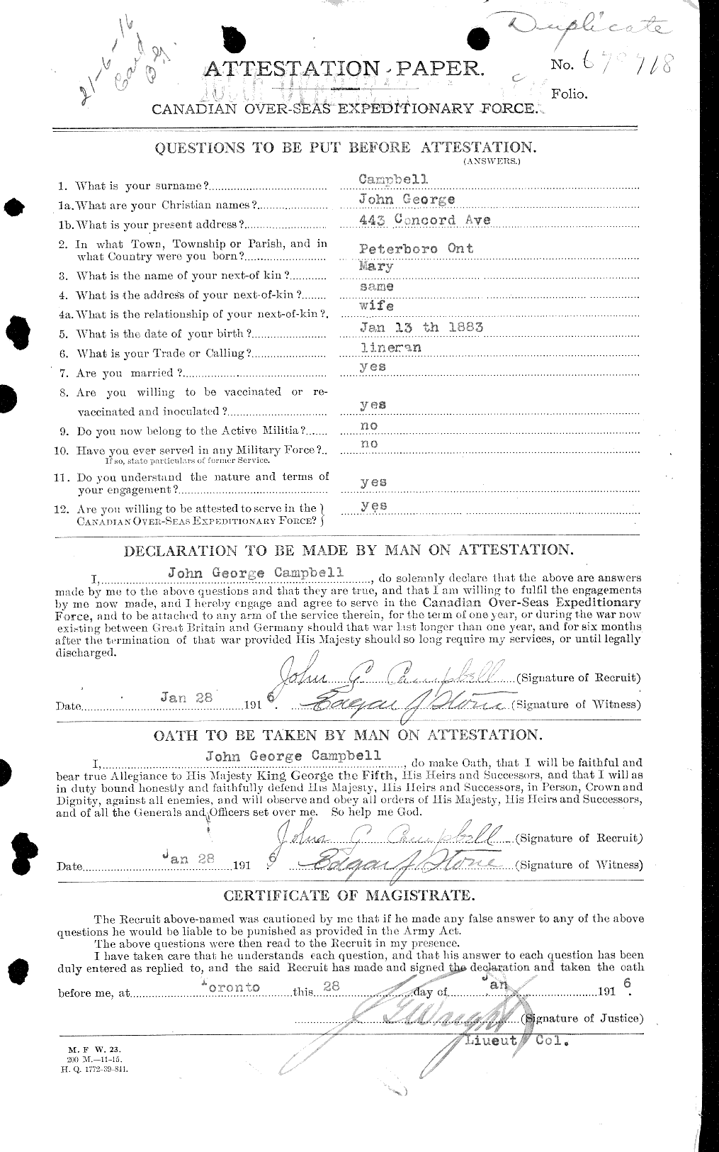 Dossiers du Personnel de la Première Guerre mondiale - CEC 008524a