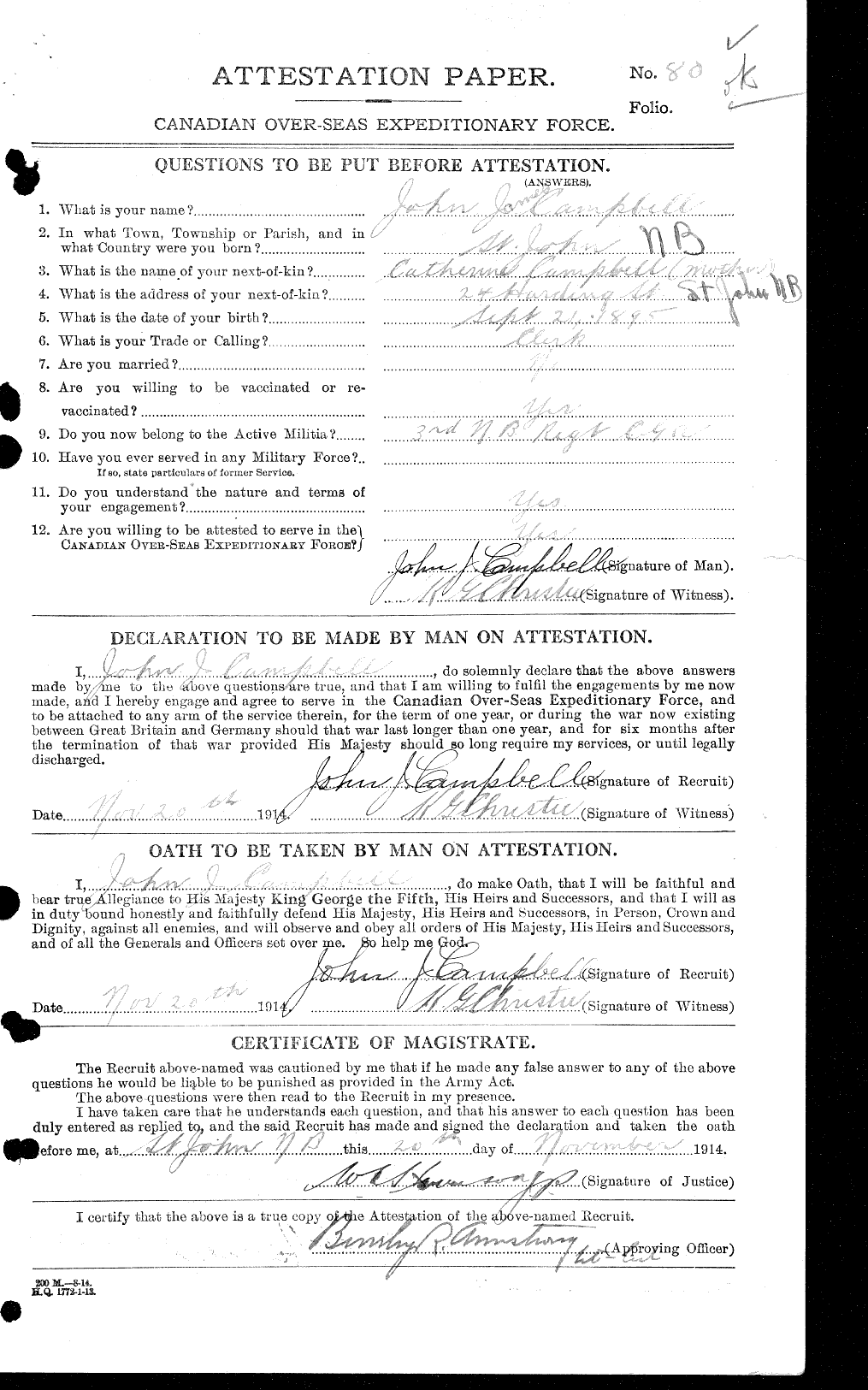 Dossiers du Personnel de la Première Guerre mondiale - CEC 008541a