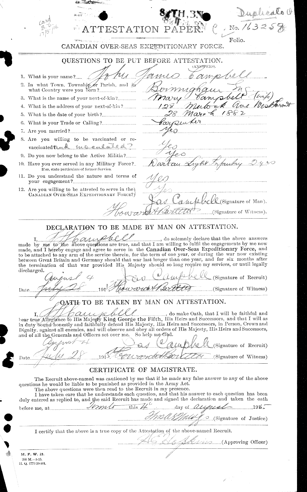 Dossiers du Personnel de la Première Guerre mondiale - CEC 008542a