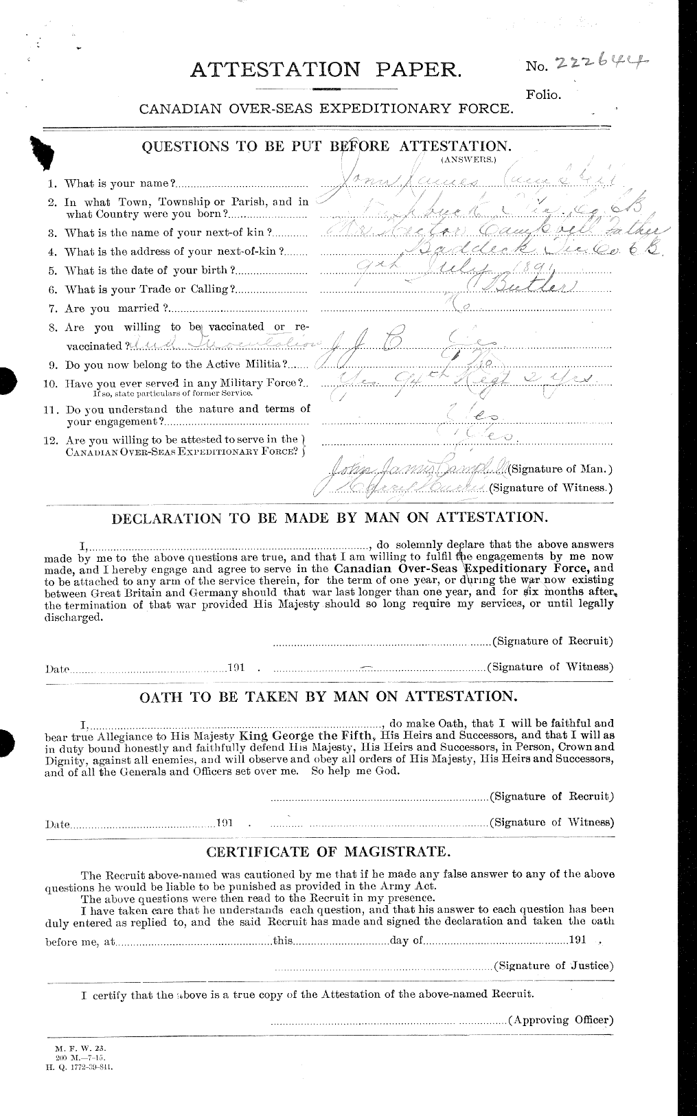 Dossiers du Personnel de la Première Guerre mondiale - CEC 008543a