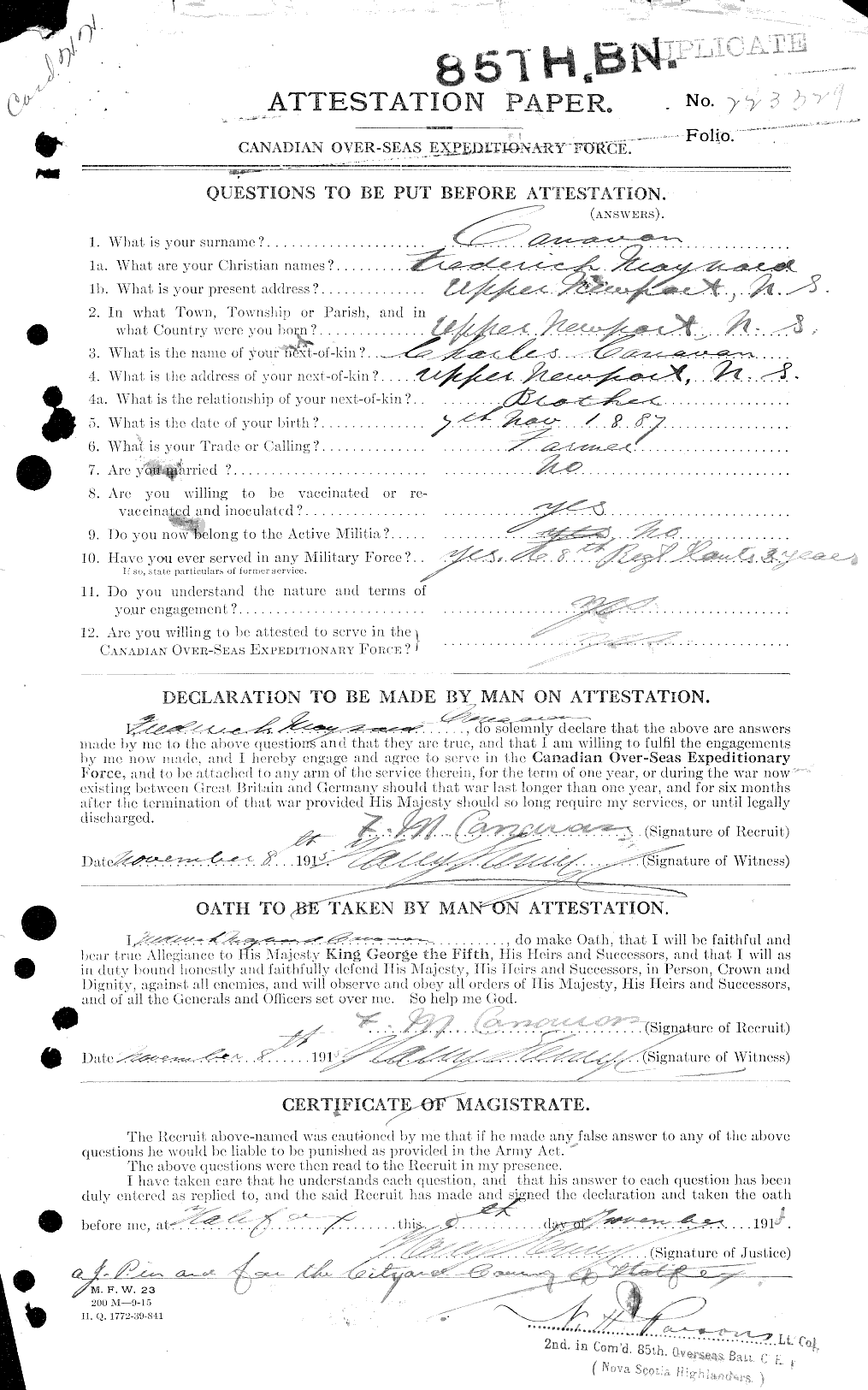 Dossiers du Personnel de la Première Guerre mondiale - CEC 008853a