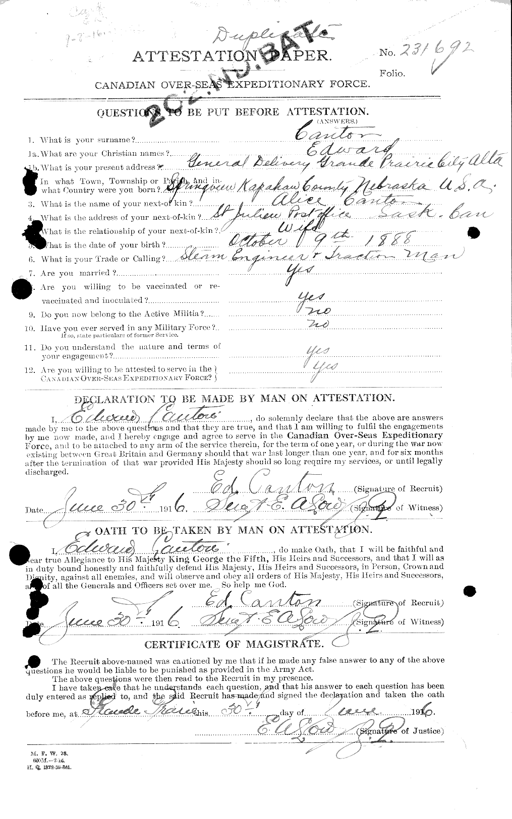 Personnel Records of the First World War - CEF 009121a