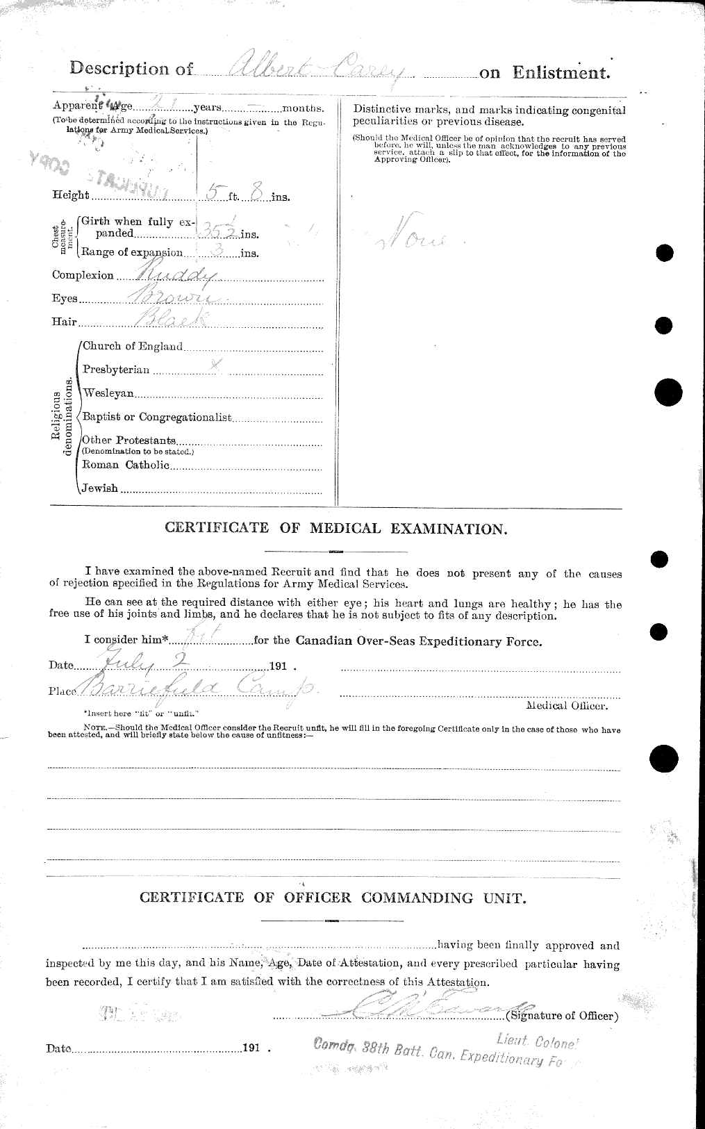 Dossiers du Personnel de la Première Guerre mondiale - CEC 009349b