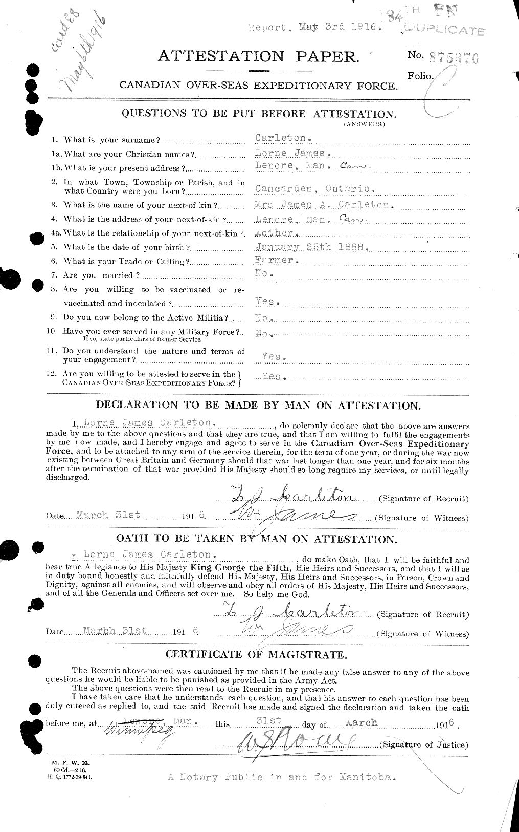 Personnel Records of the First World War - CEF 009570a