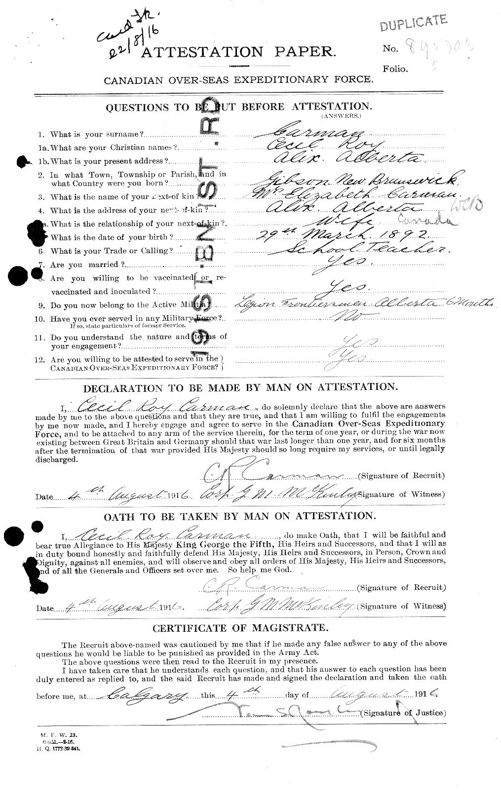 Personnel Records of the First World War - CEF 009778a