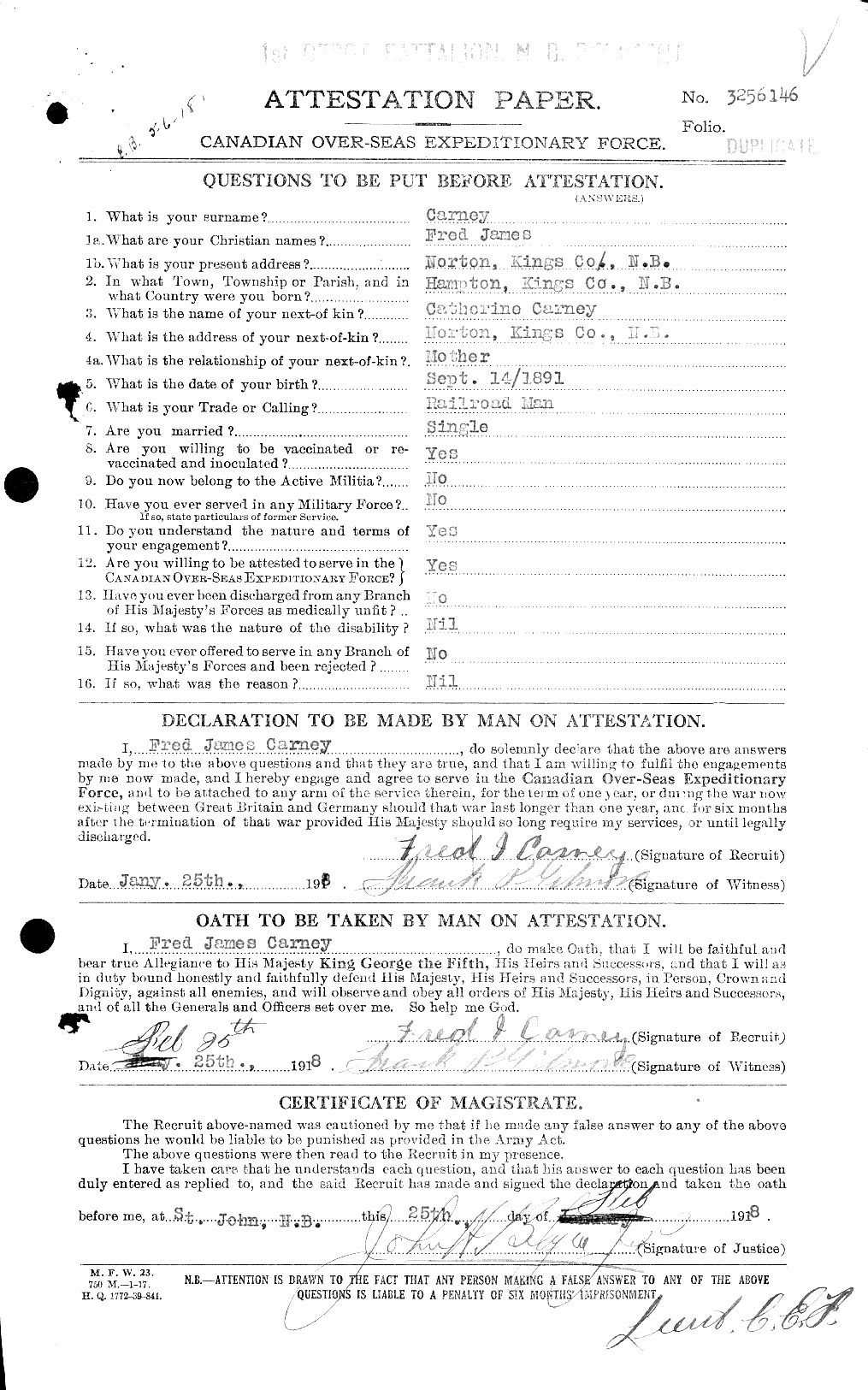 Personnel Records of the First World War - CEF 009961a