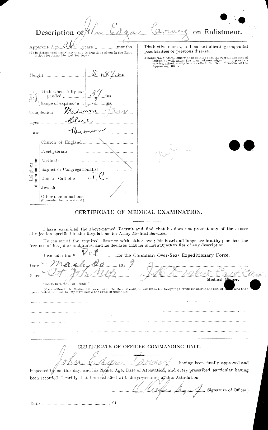 Dossiers du Personnel de la Première Guerre mondiale - CEC 009981b