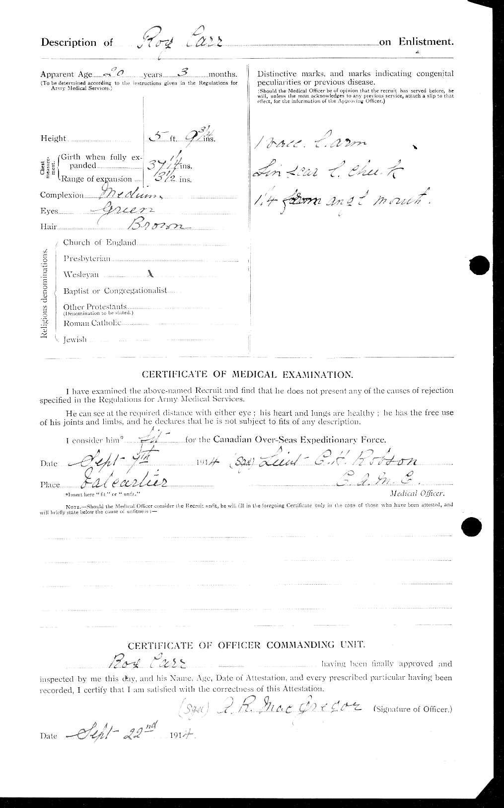 Dossiers du Personnel de la Première Guerre mondiale - CEC 010394b