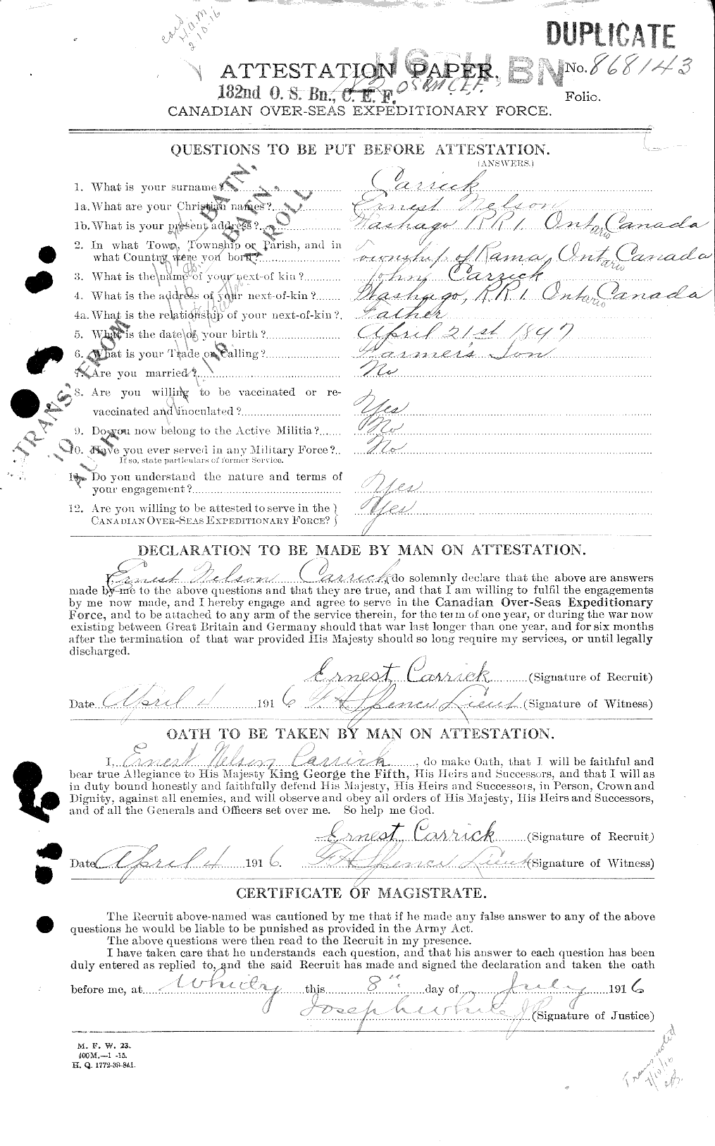 Personnel Records of the First World War - CEF 010477a