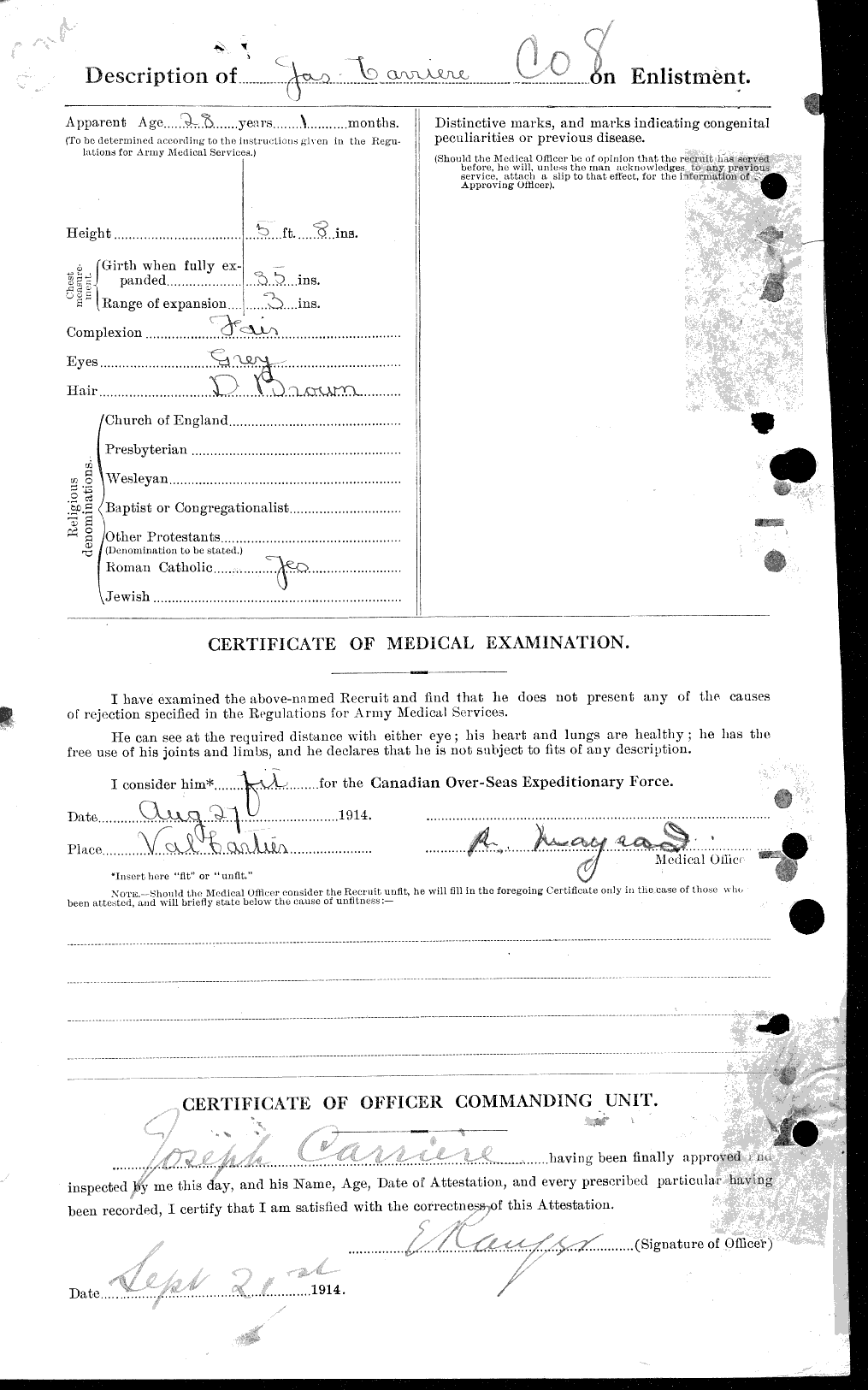 Dossiers du Personnel de la Première Guerre mondiale - CEC 010569b