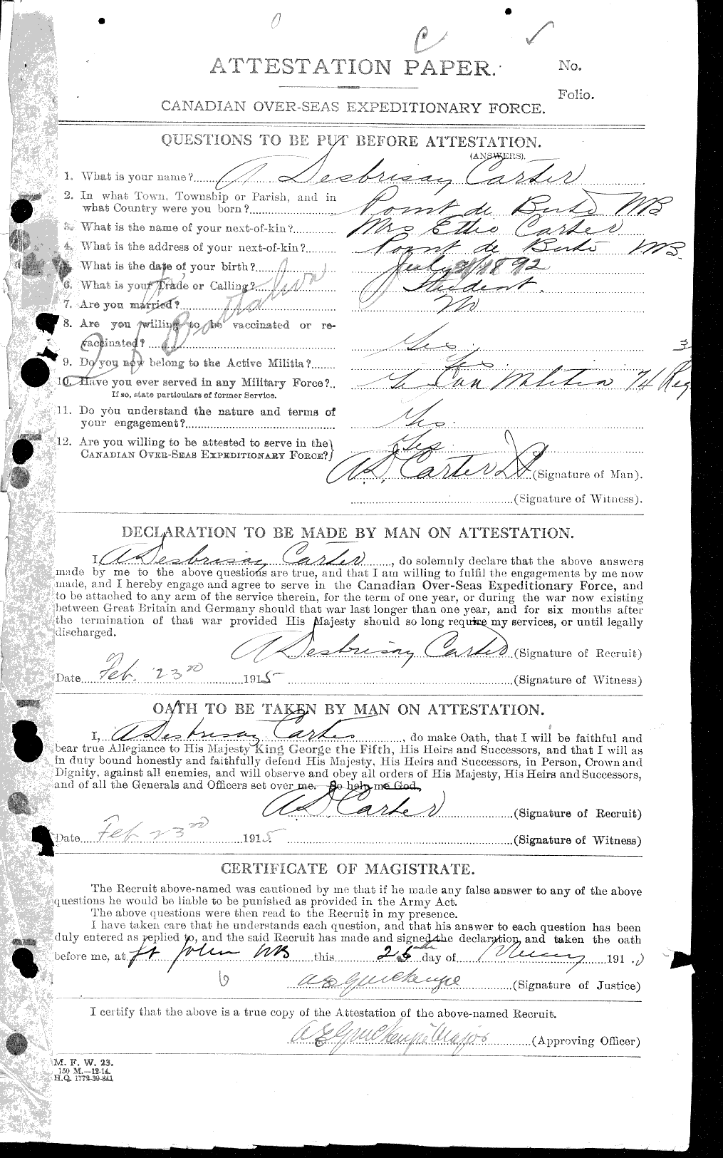 Personnel Records of the First World War - CEF 010898a