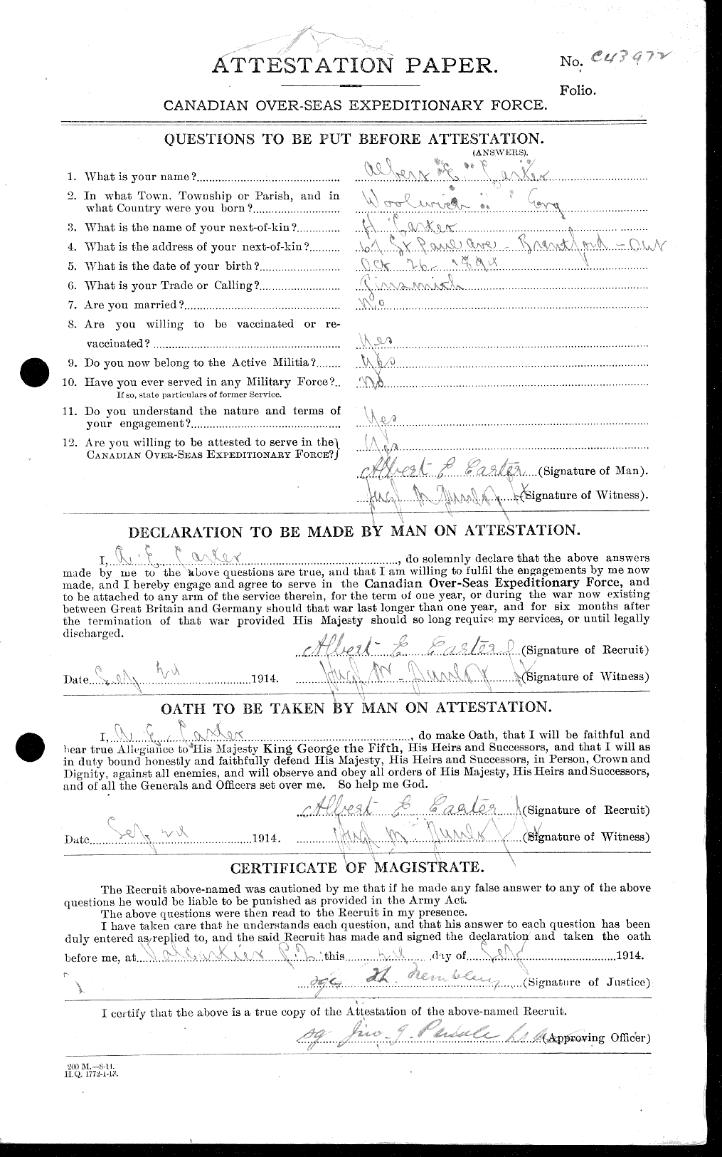 Personnel Records of the First World War - CEF 010900a