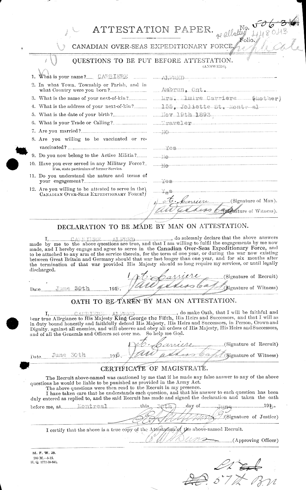 Personnel Records of the First World War - CEF 011344a