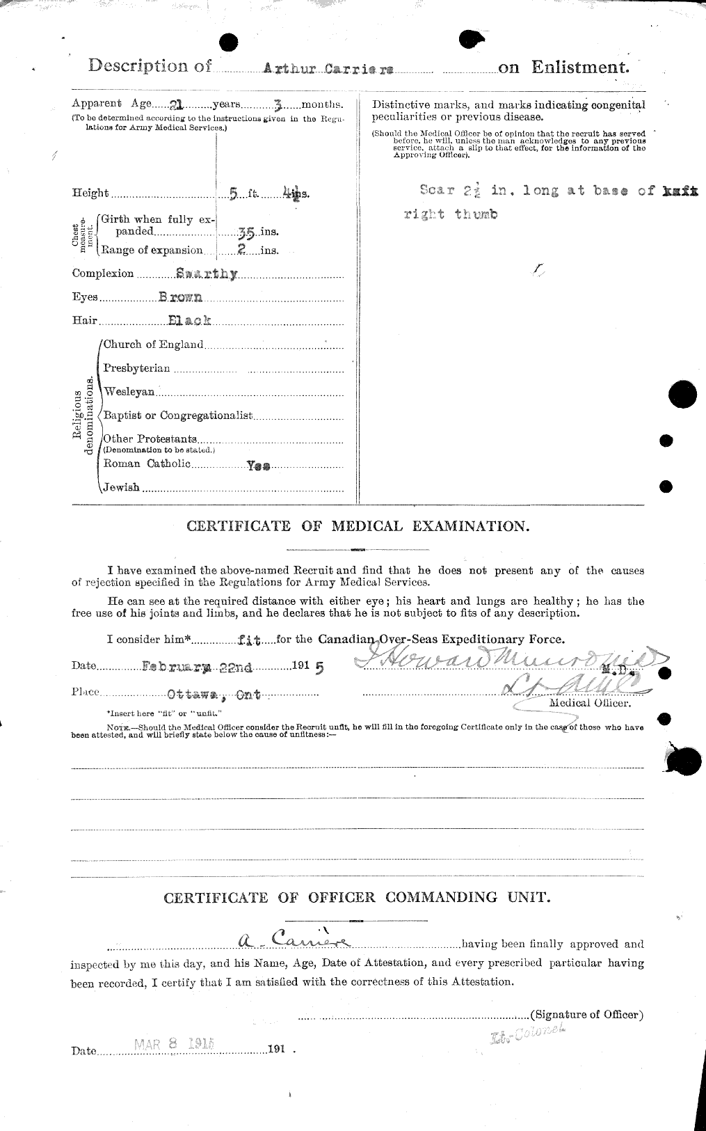 Dossiers du Personnel de la Première Guerre mondiale - CEC 011359b