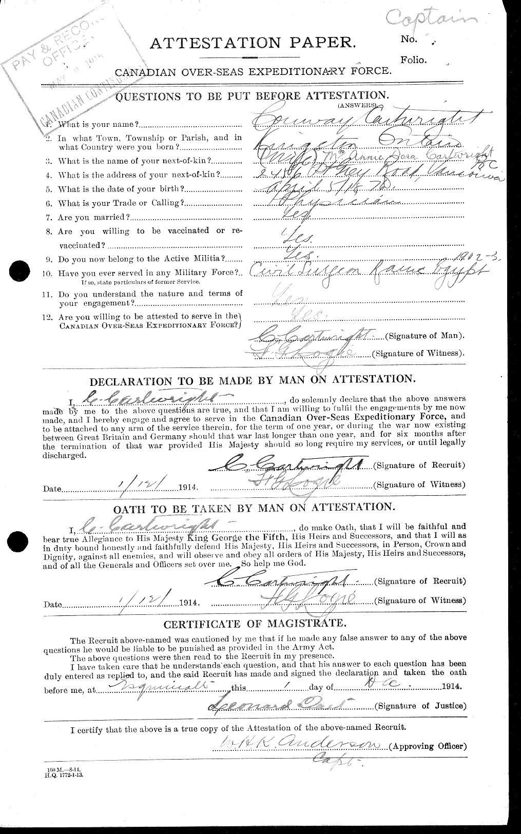Personnel Records of the First World War - CEF 011561a