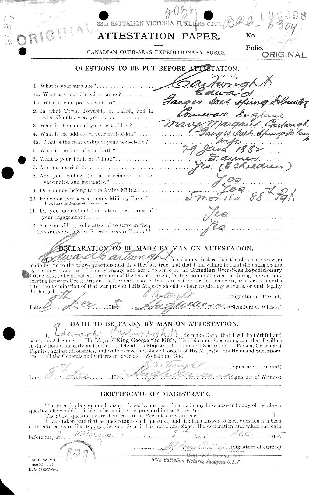 Personnel Records of the First World War - CEF 011564a