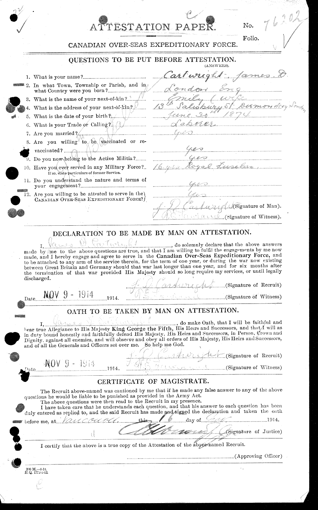 Personnel Records of the First World War - CEF 011594a