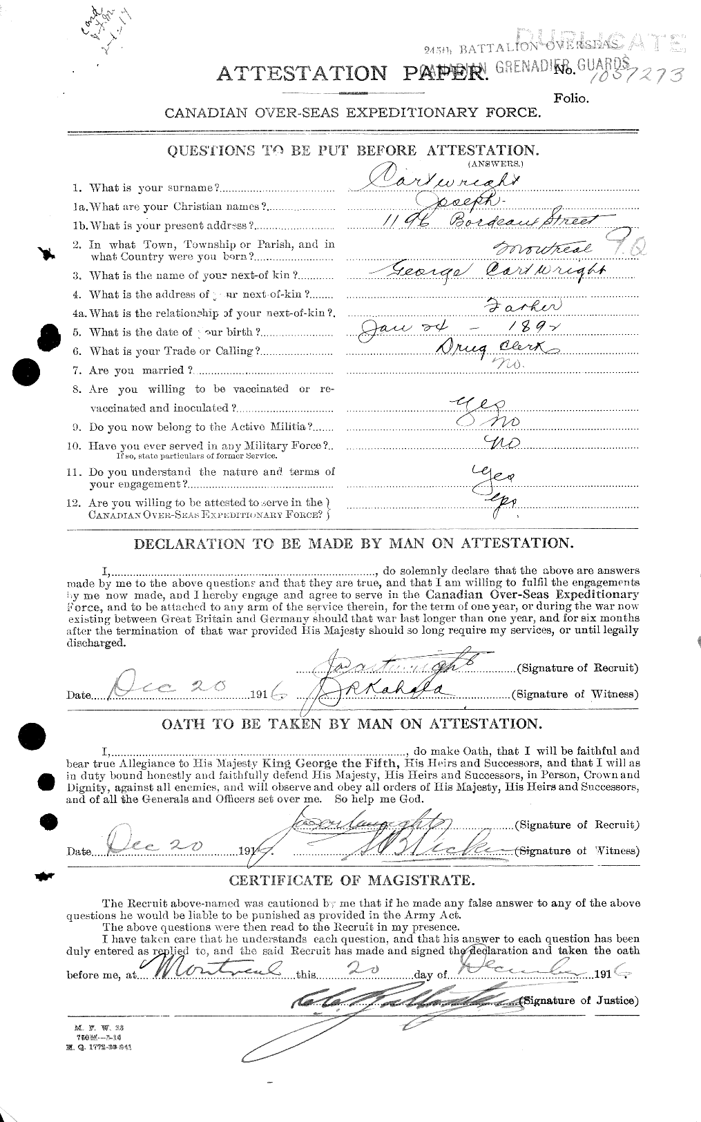 Personnel Records of the First World War - CEF 011607a