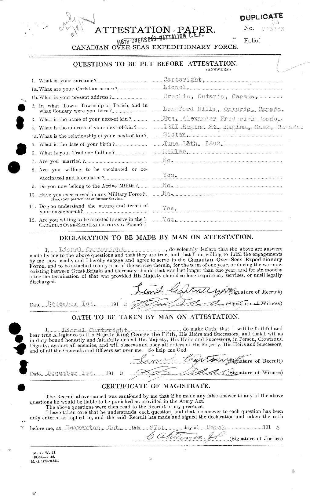 Personnel Records of the First World War - CEF 011609a
