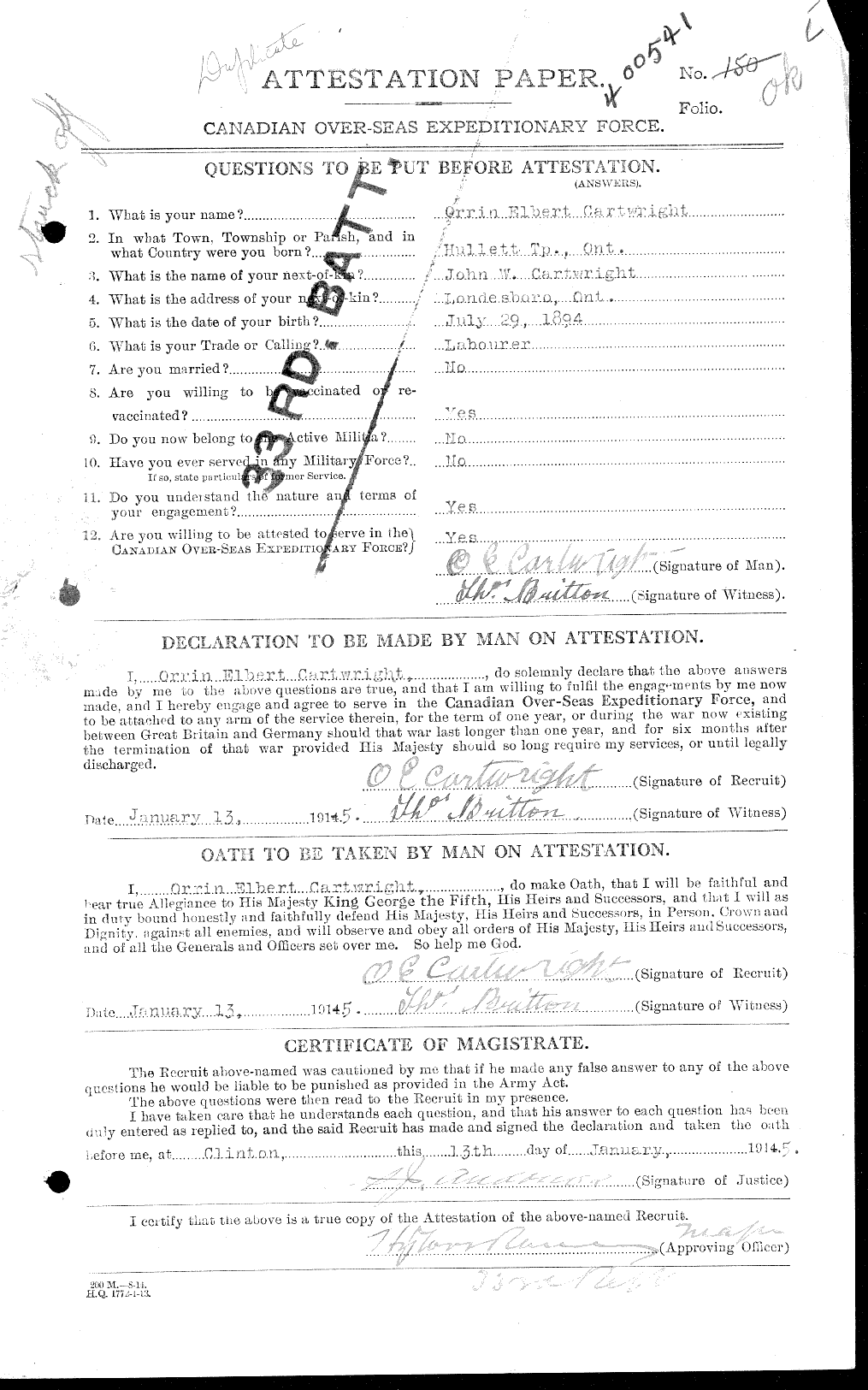 Personnel Records of the First World War - CEF 011613a