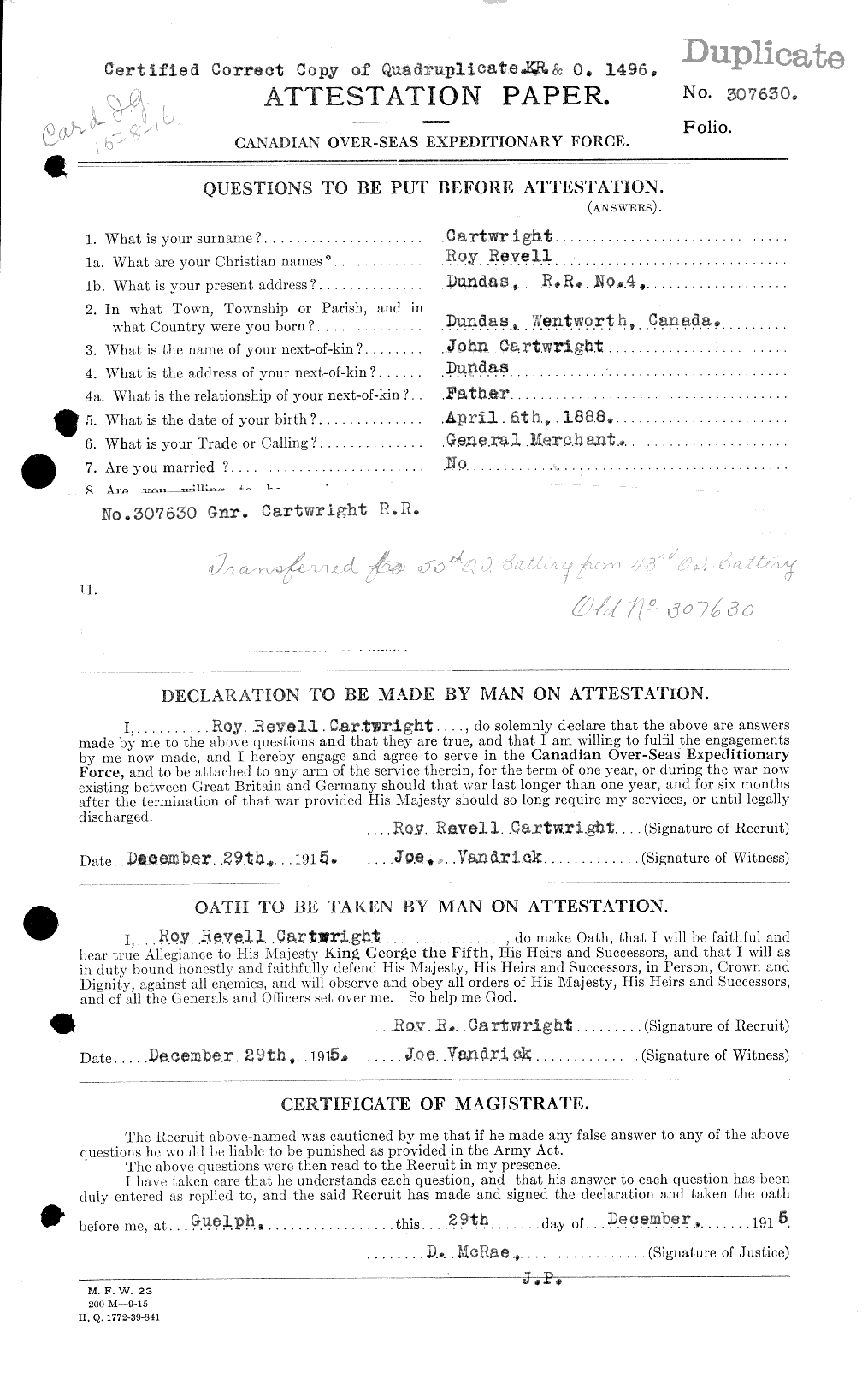 Personnel Records of the First World War - CEF 011618a