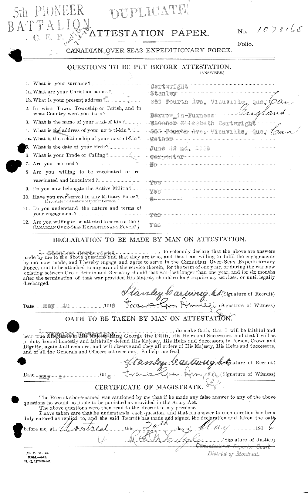Personnel Records of the First World War - CEF 011621a