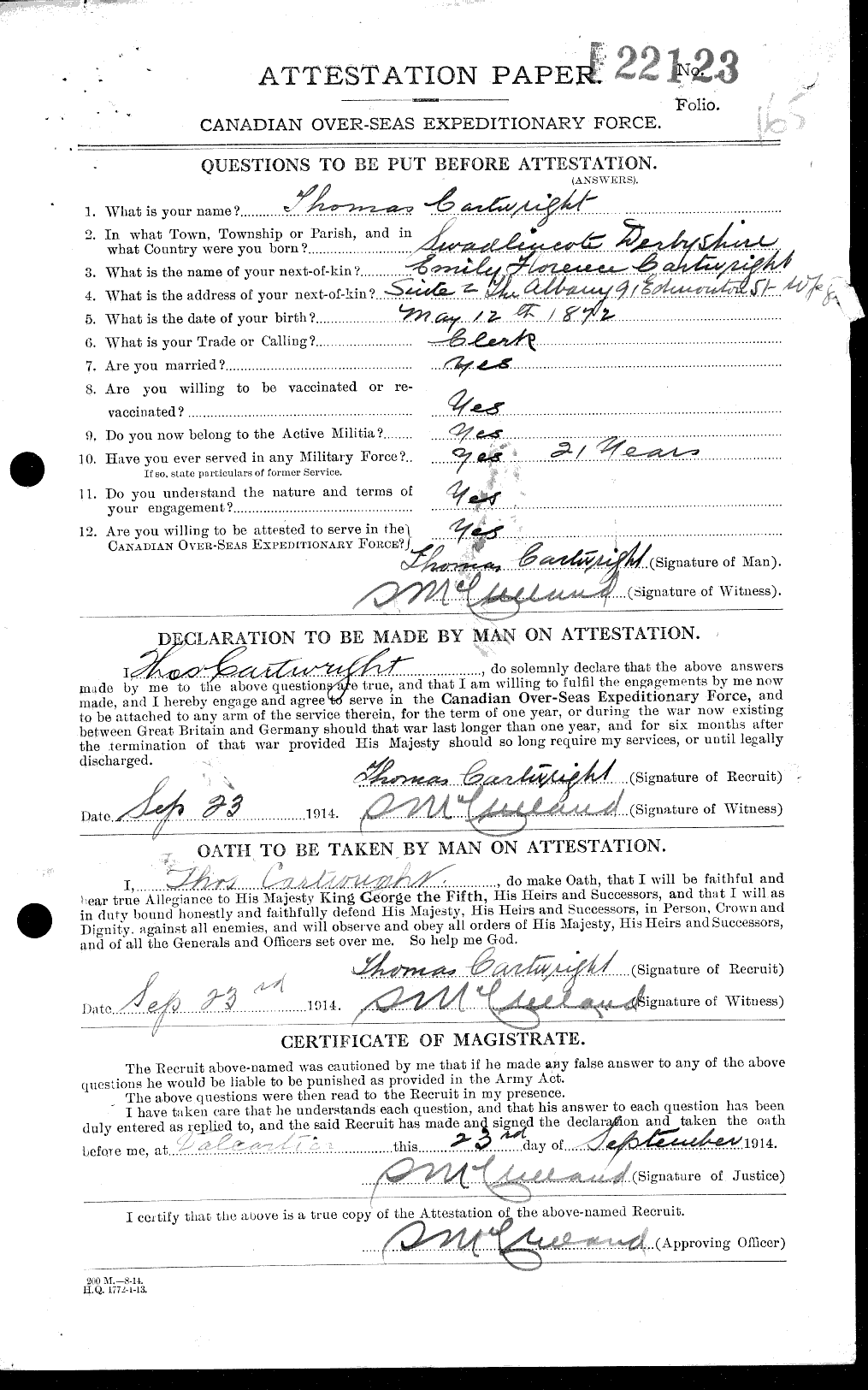 Personnel Records of the First World War - CEF 011623a