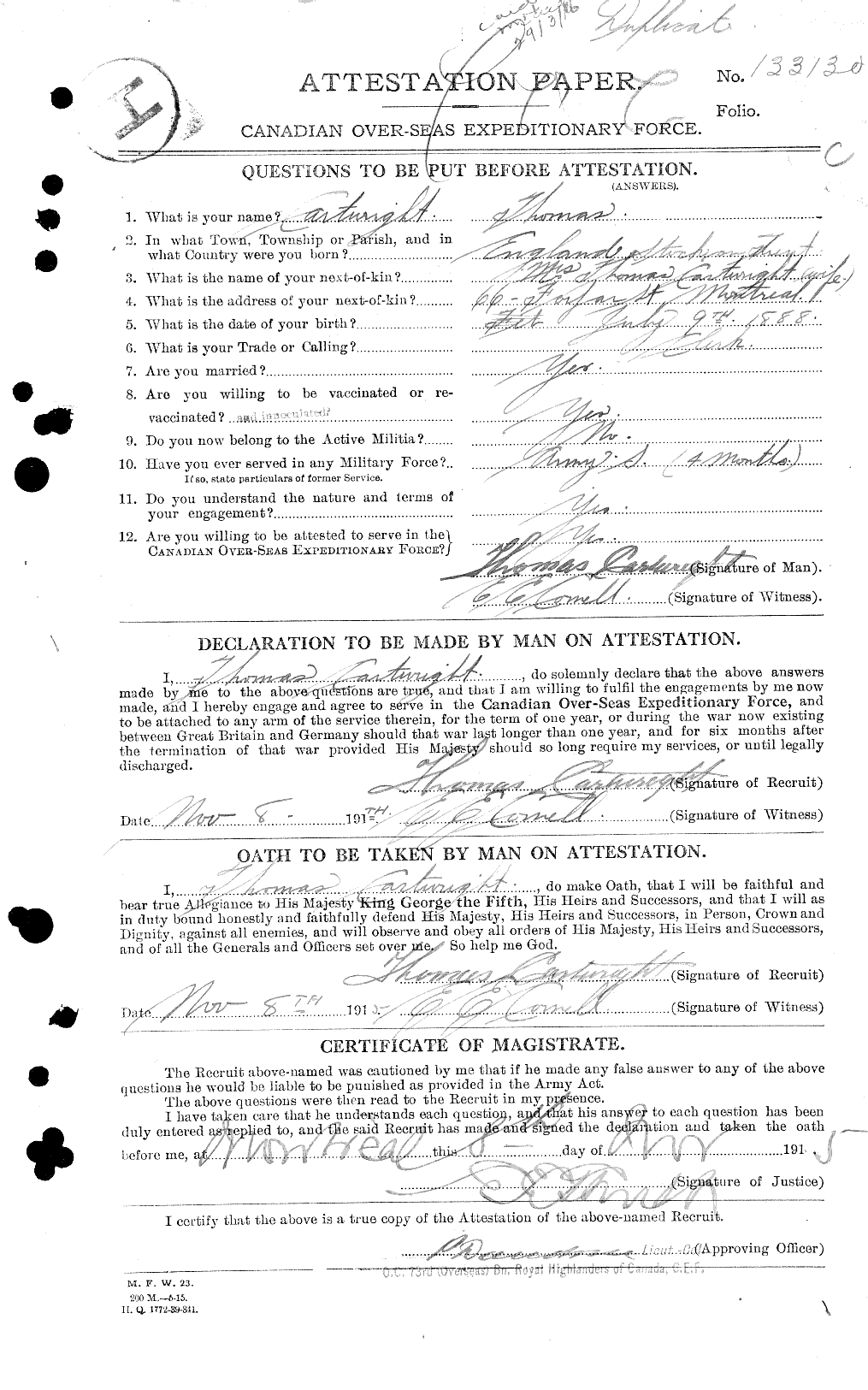 Personnel Records of the First World War - CEF 011624a