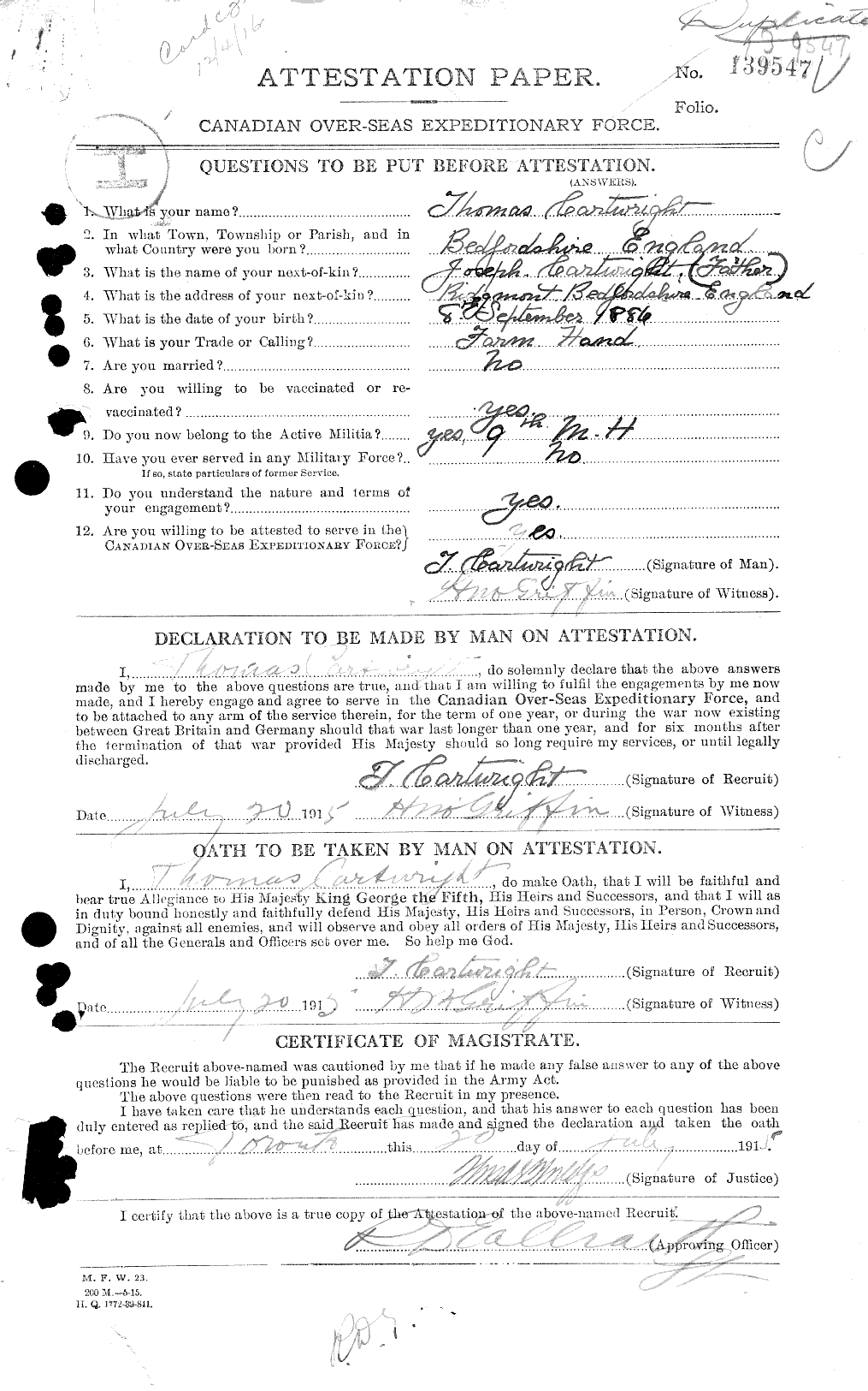 Personnel Records of the First World War - CEF 011625a