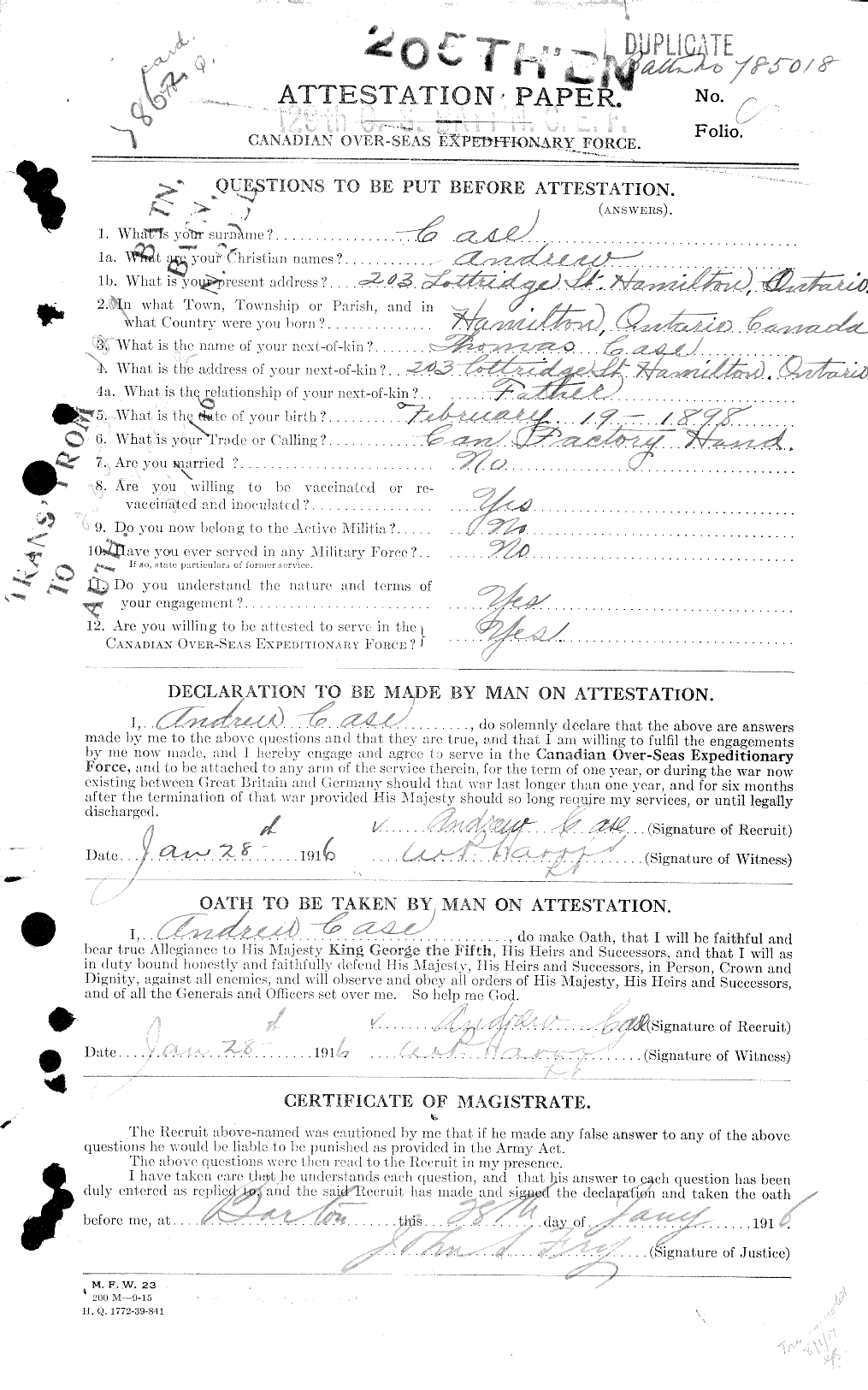 Personnel Records of the First World War - CEF 011713a