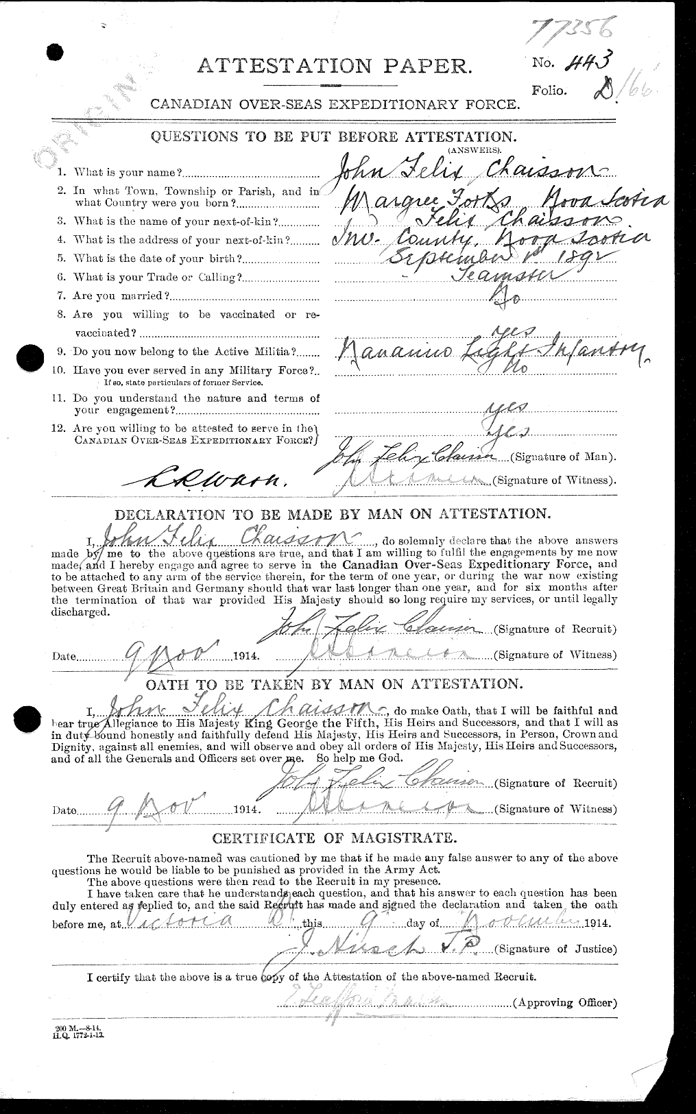 Dossiers du Personnel de la Première Guerre mondiale - CEC 012312a