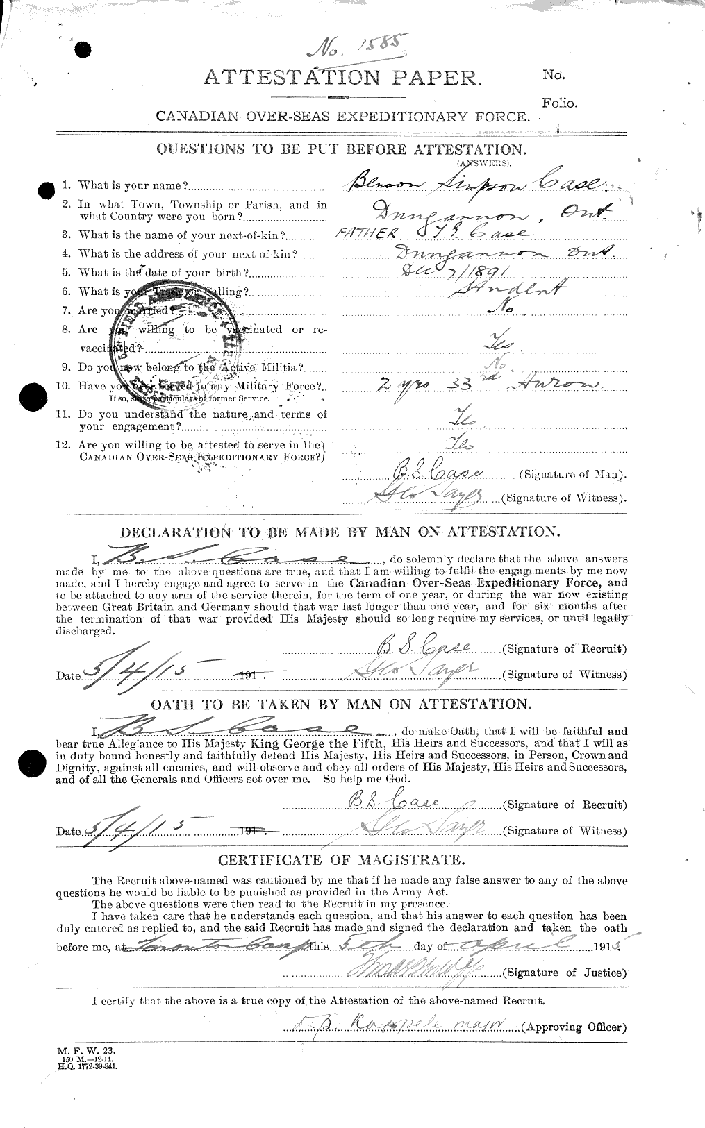 Personnel Records of the First World War - CEF 012685a