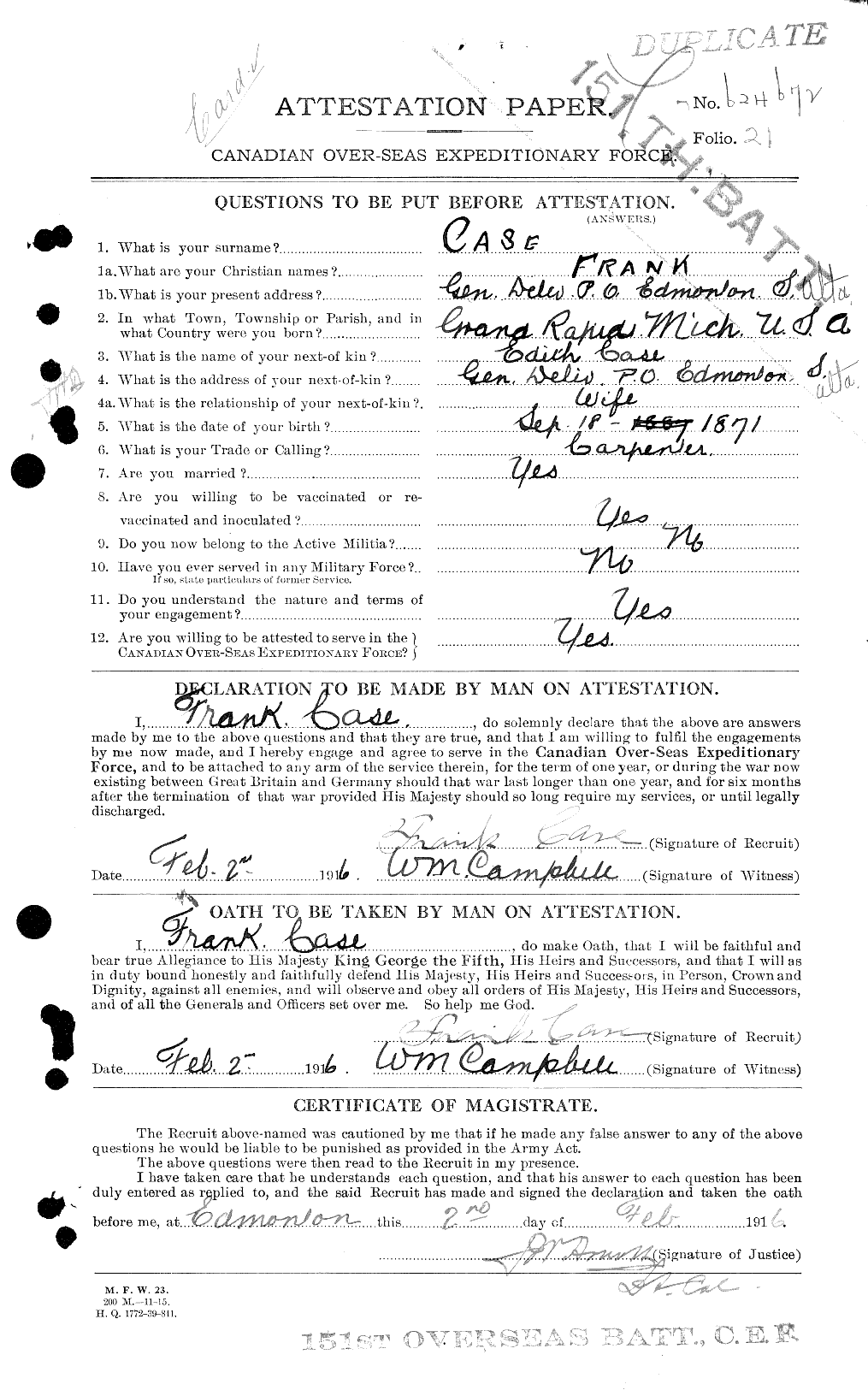 Personnel Records of the First World War - CEF 012698a