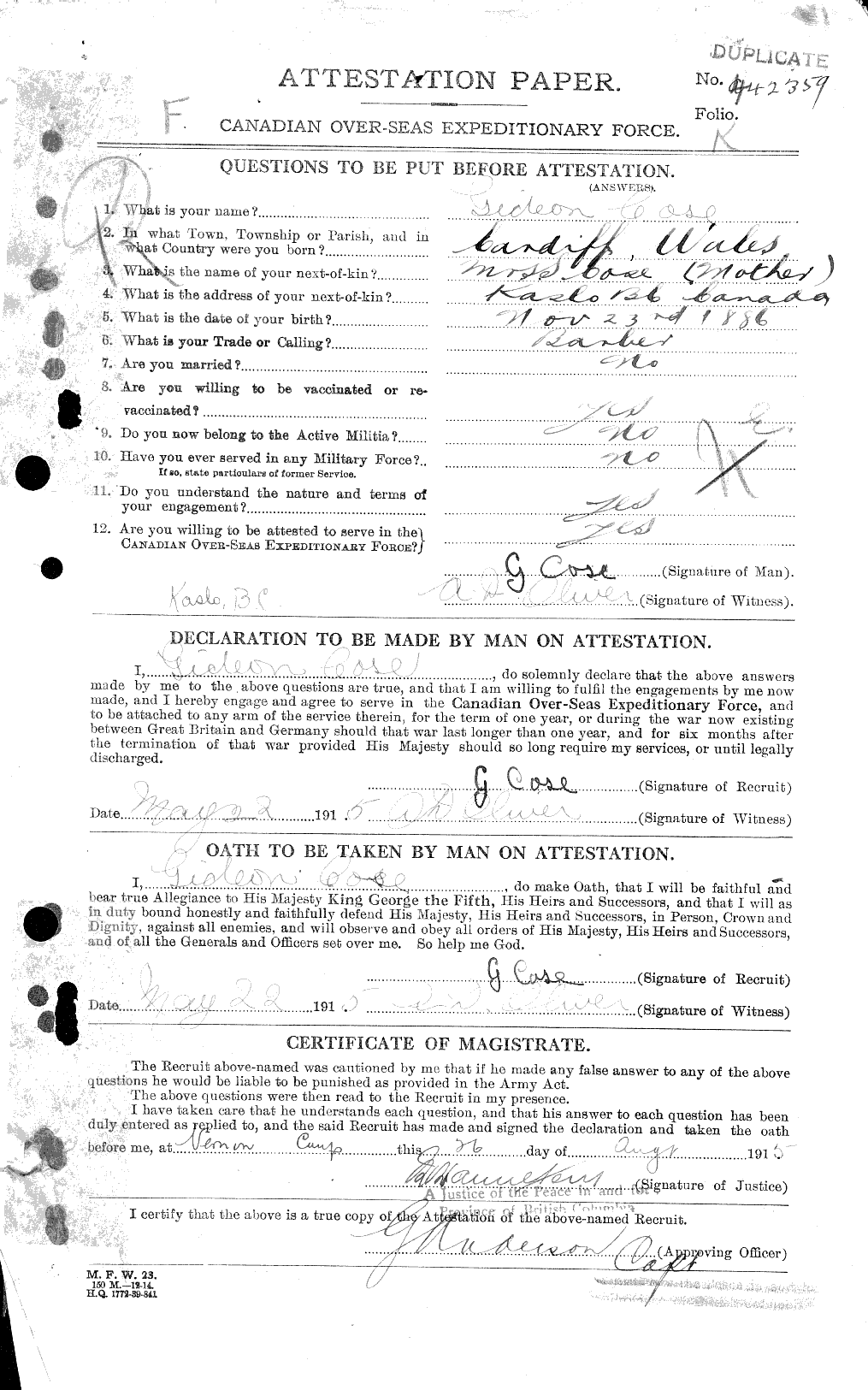 Personnel Records of the First World War - CEF 012708a