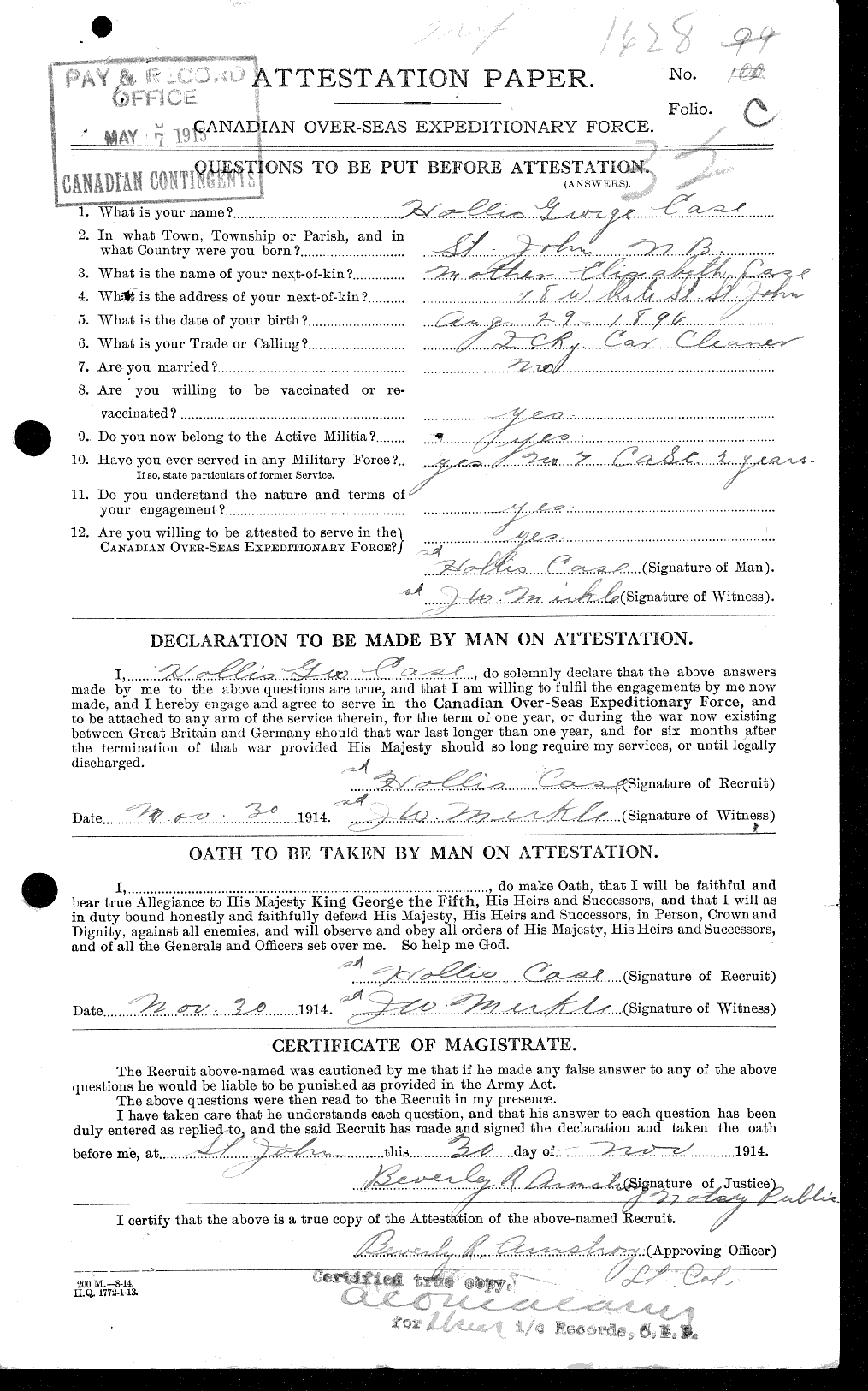 Personnel Records of the First World War - CEF 012712a