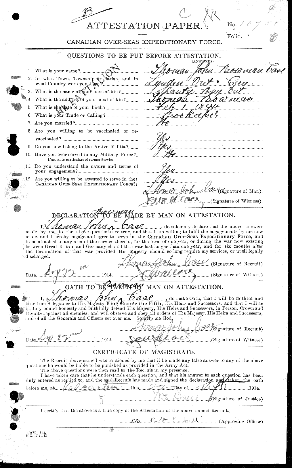 Personnel Records of the First World War - CEF 012733a