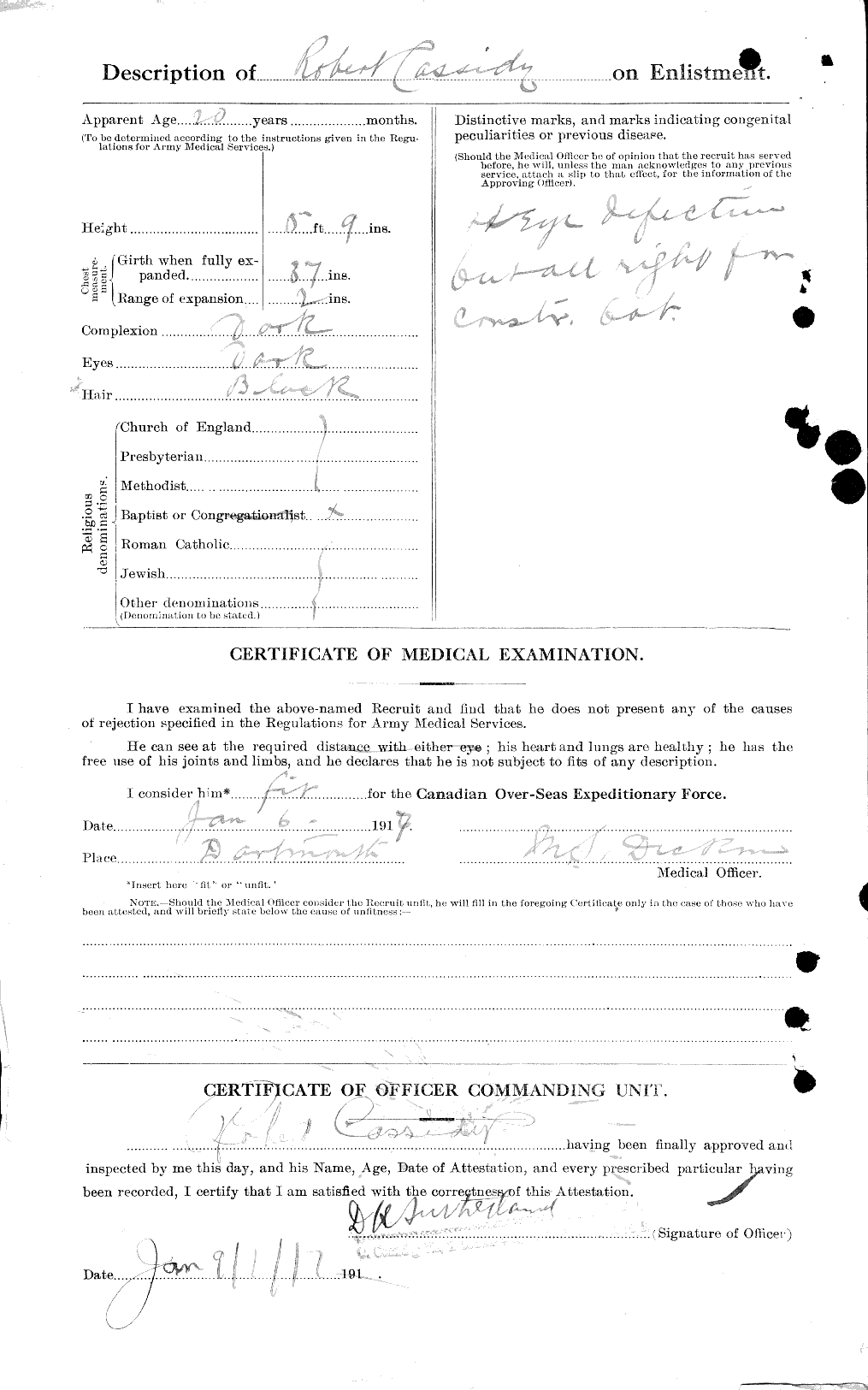 Dossiers du Personnel de la Première Guerre mondiale - CEC 012905b