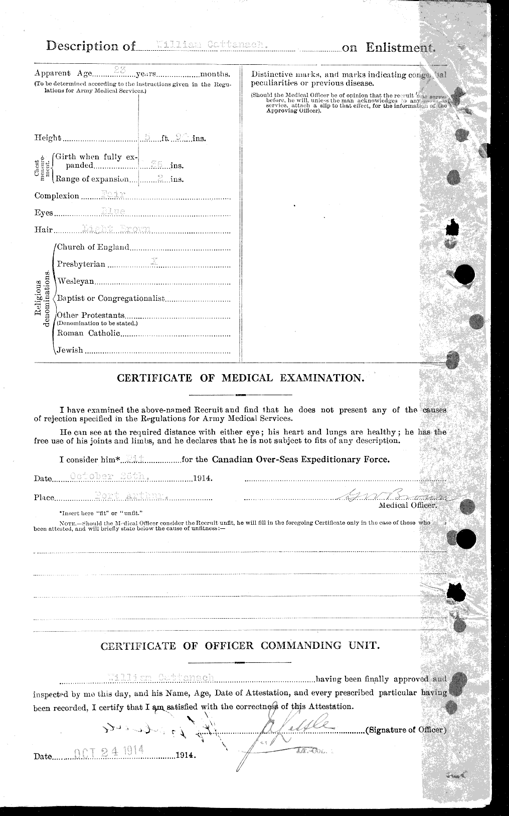 Dossiers du Personnel de la Première Guerre mondiale - CEC 013314b