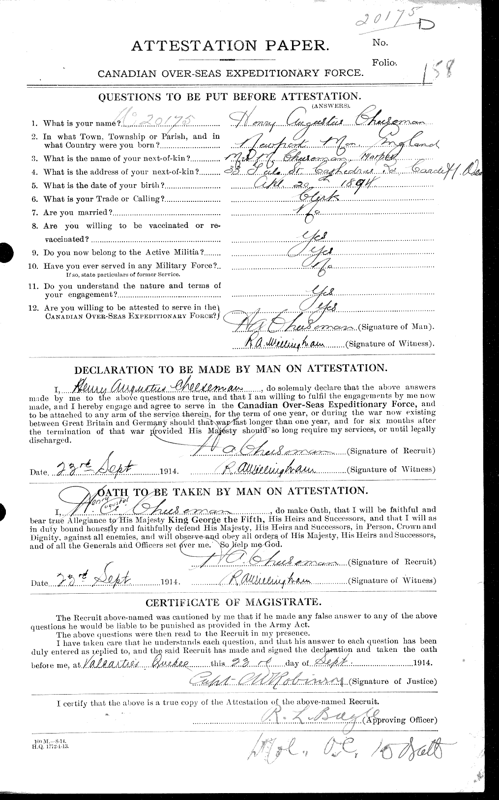 Personnel Records of the First World War - CEF 014390a